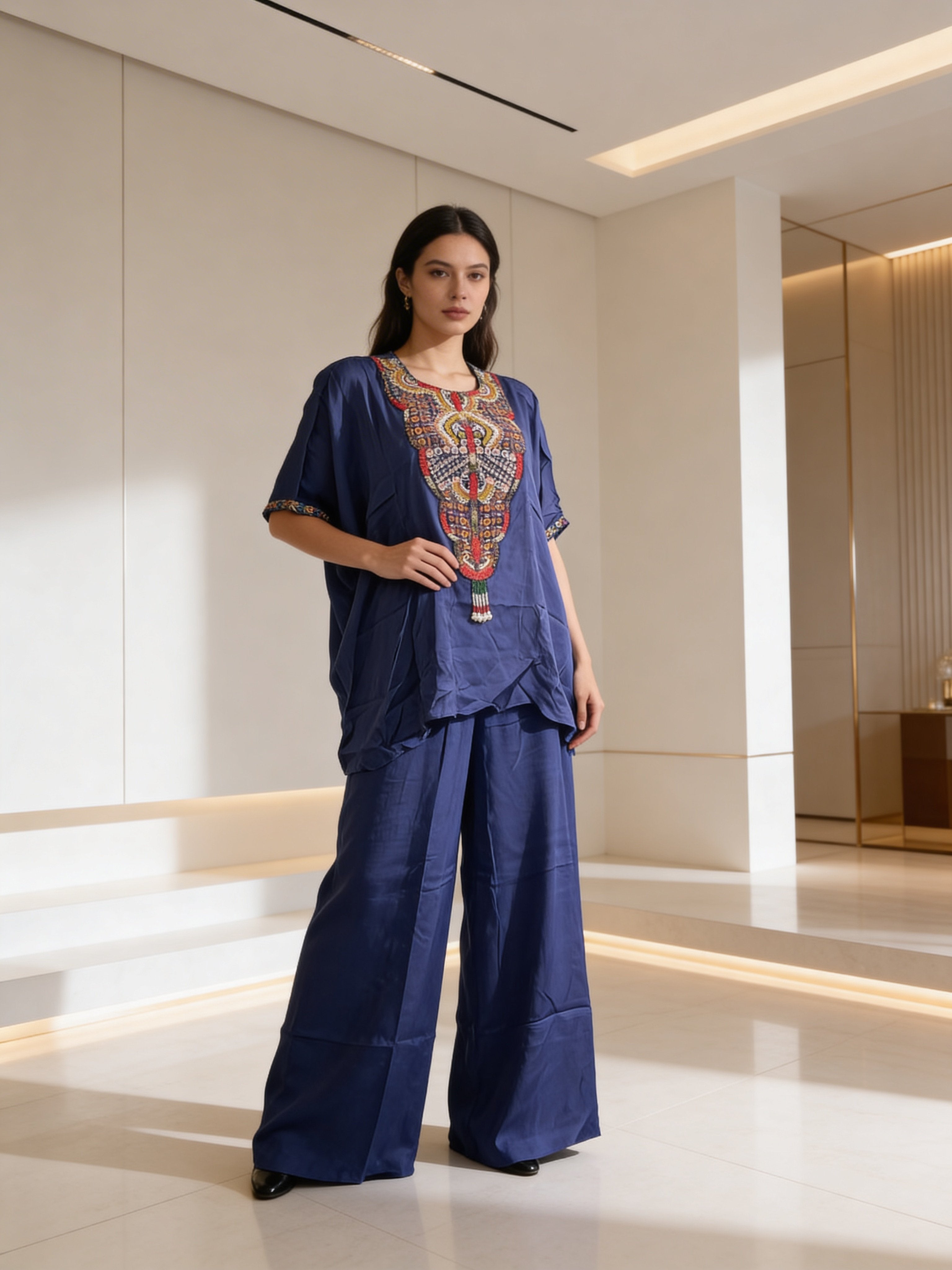 Purple Embellished Satin Silk Kurta Set