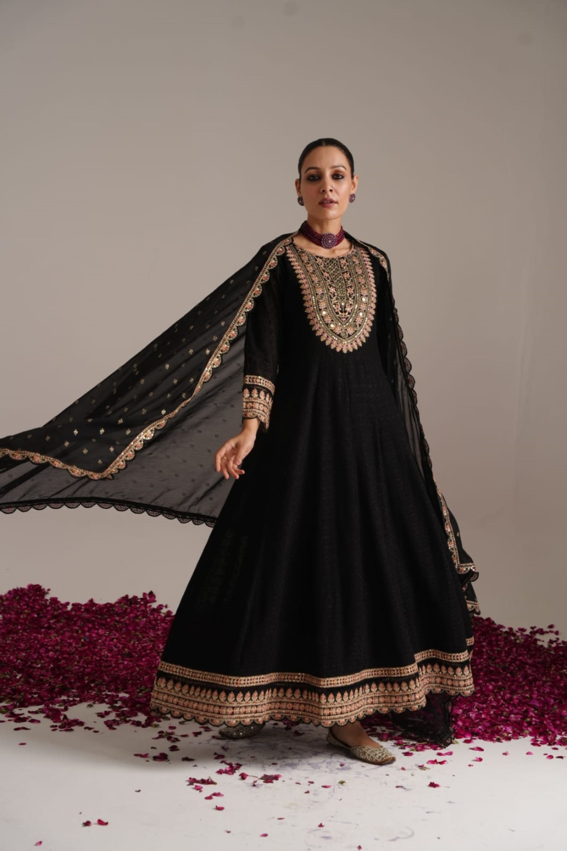 Black Chikankari Embroidered Georgette Silk Anarkali Set