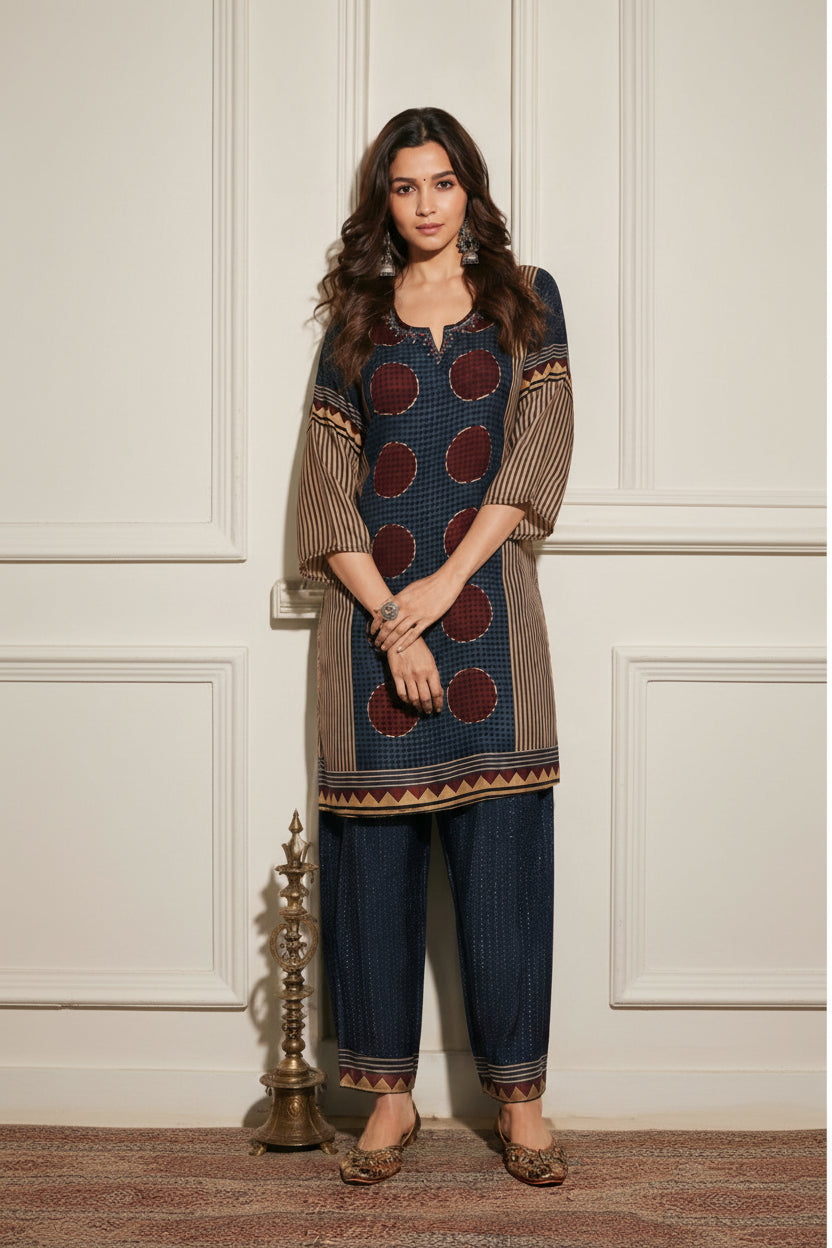 Harbor Blue Printed Crepe Silk Co-Ord Set
