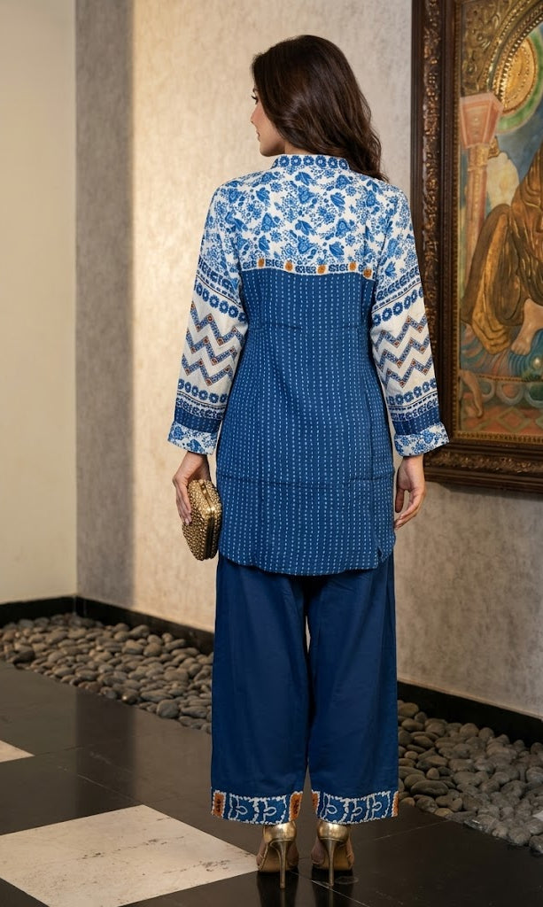 Sapphire Blue Printed Crepe Silk Salwar Set