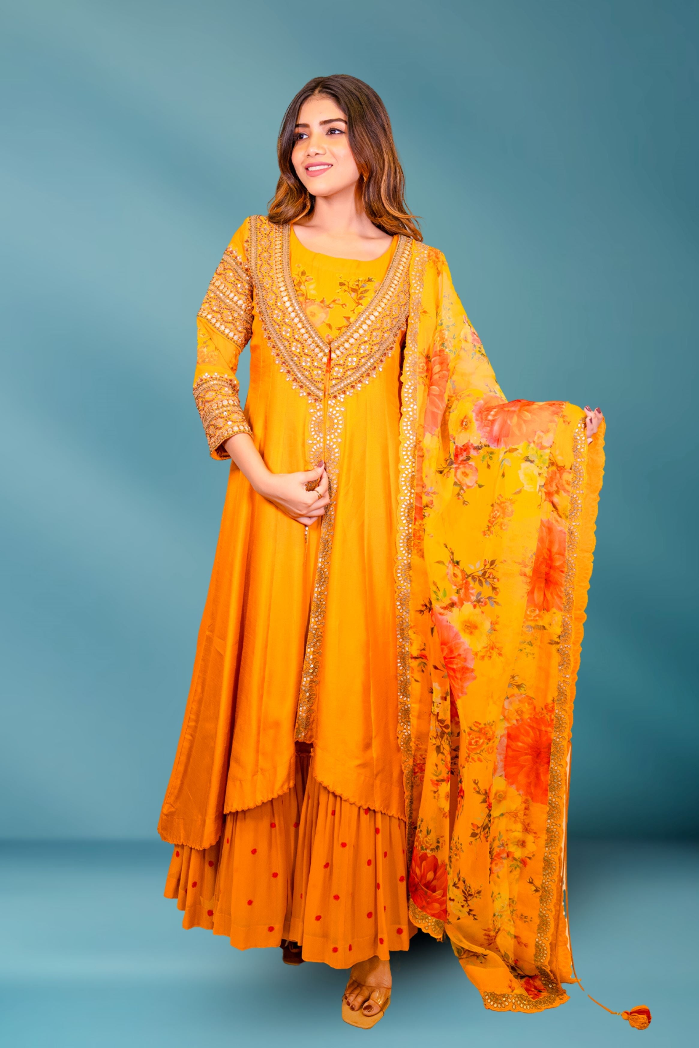 Mustard Embellished Premium Silk Palazzo Set