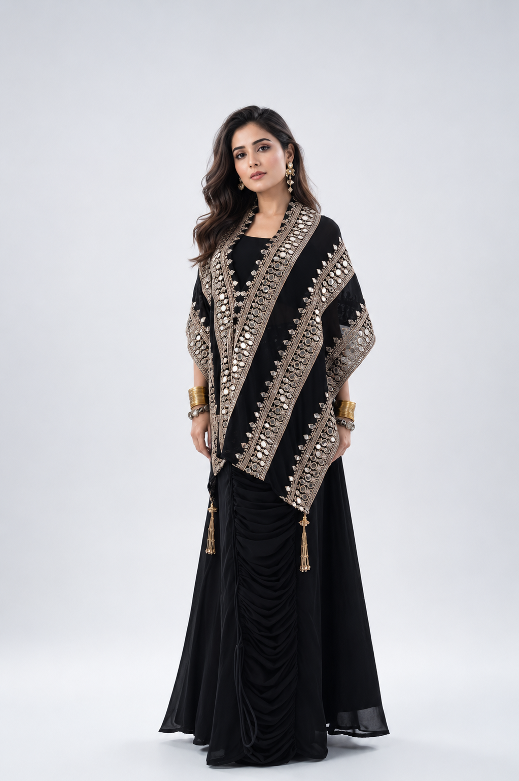 Majestic Black Embellished Georgette Silk Skirt Set