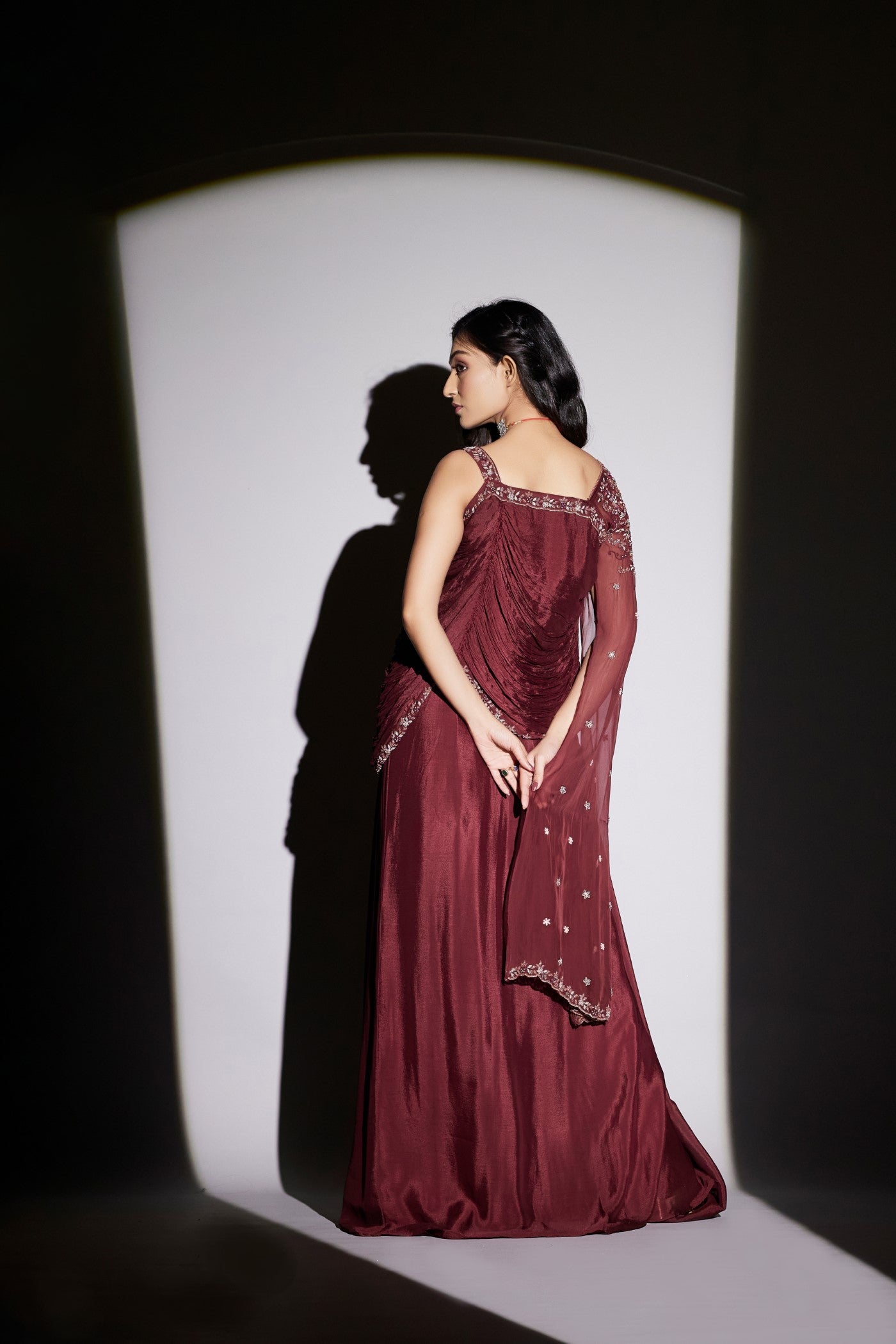 Wine Pure Chinon Silk Draped Gown