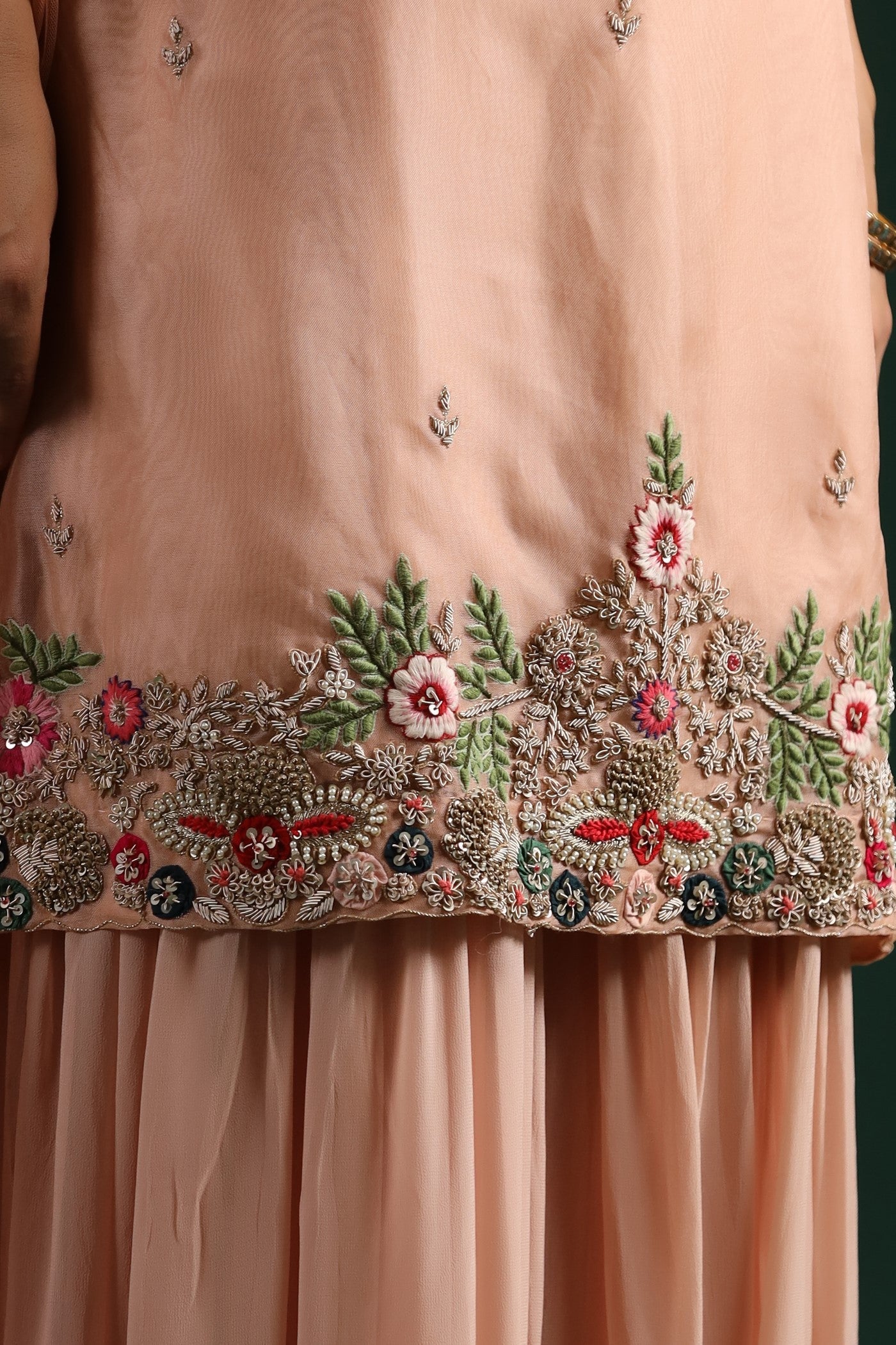 Pastel Peach Embroidered Sharara Set