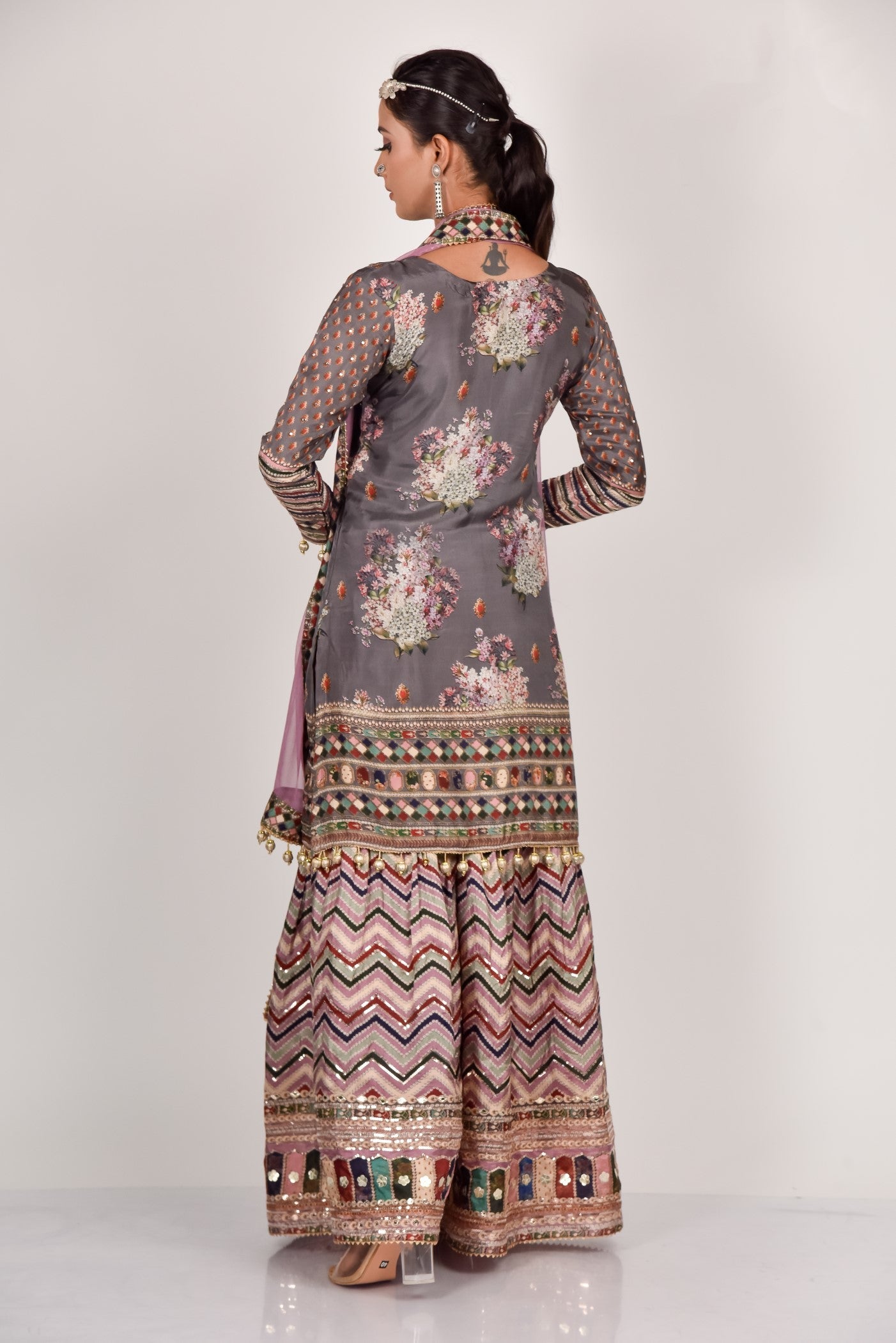 Dusky Grey Embellished Sharara Set