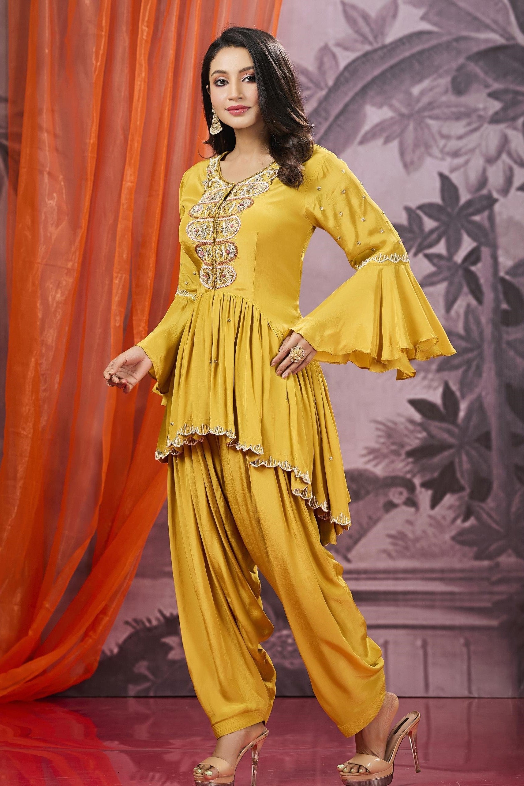 Classic Yellow Embellished Habutai Silk Co-Ord Set
