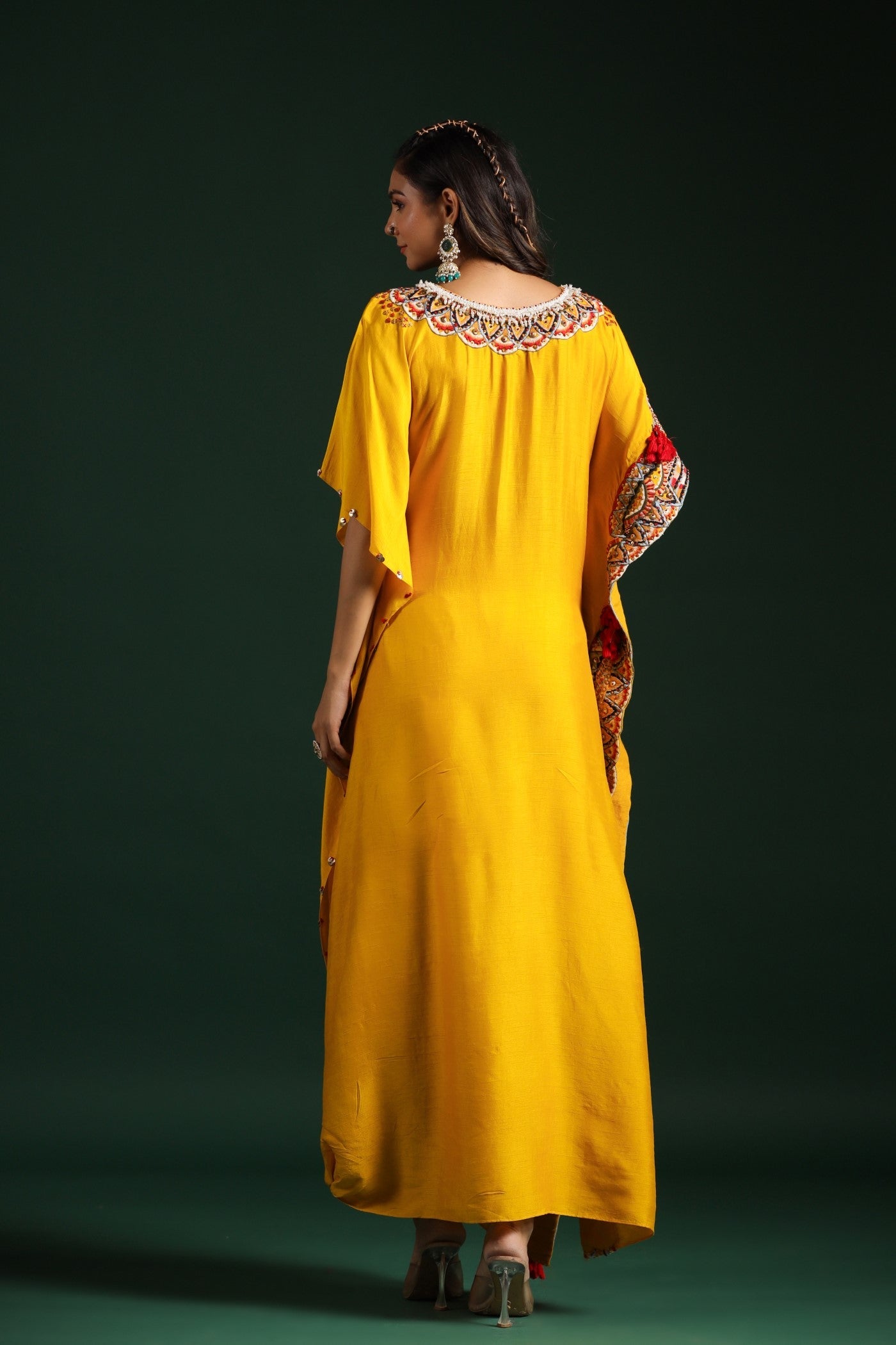 Festive Yellow Embellished Kaftan Pants Set