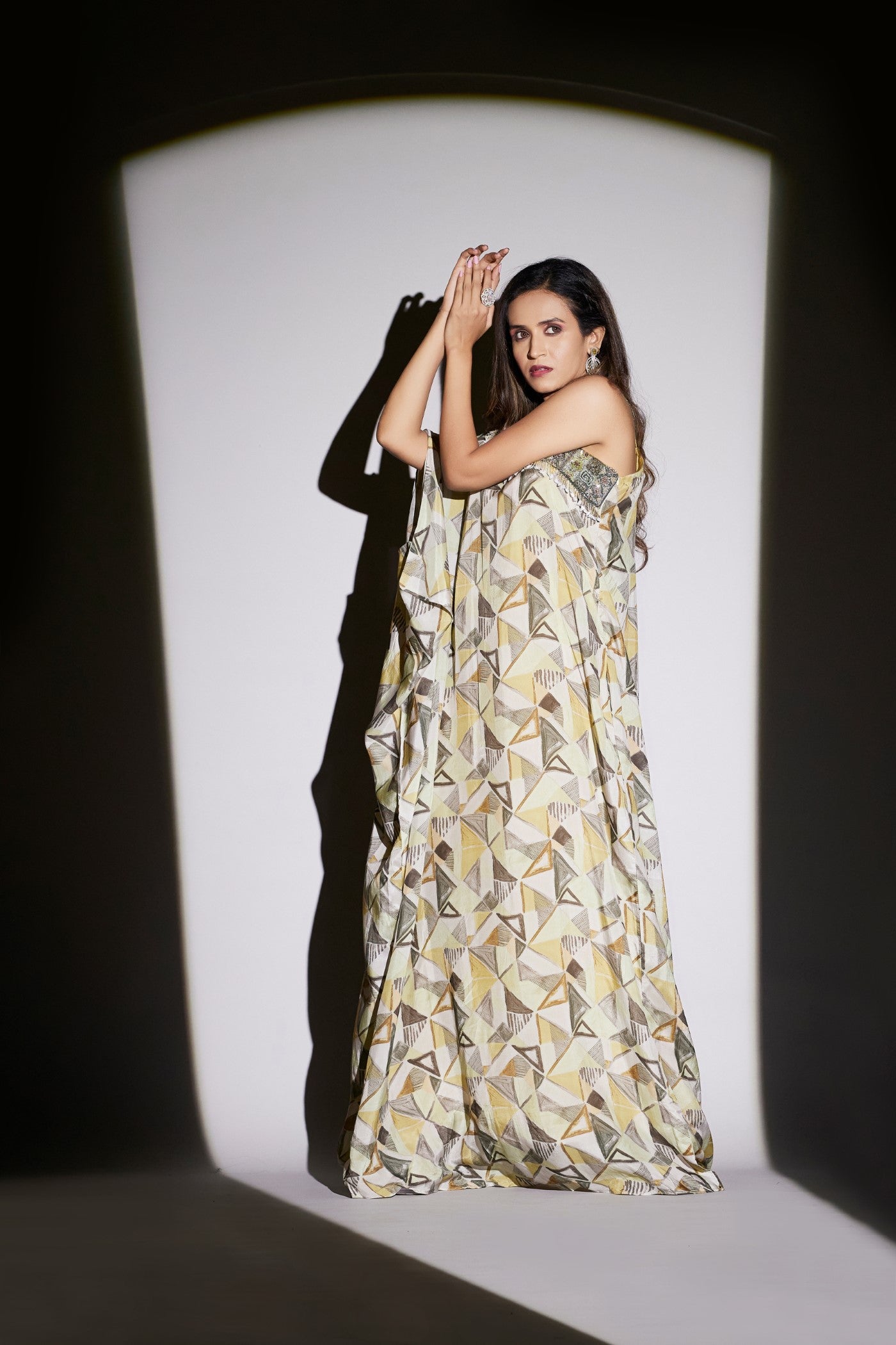 Yellow Abstract Printed Kaftan Dress