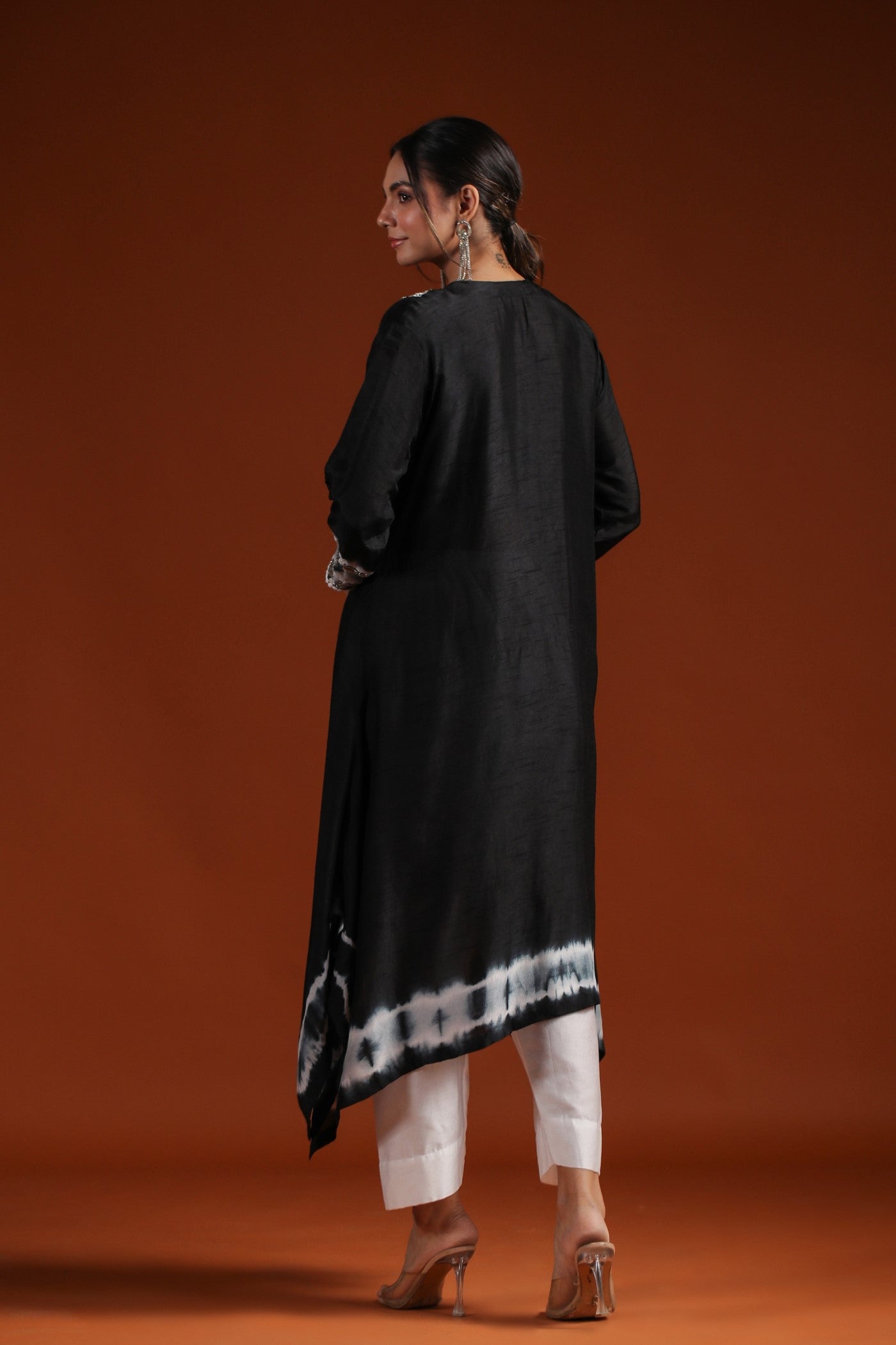 Black Tie Dyed Embellished Kurta & Pant