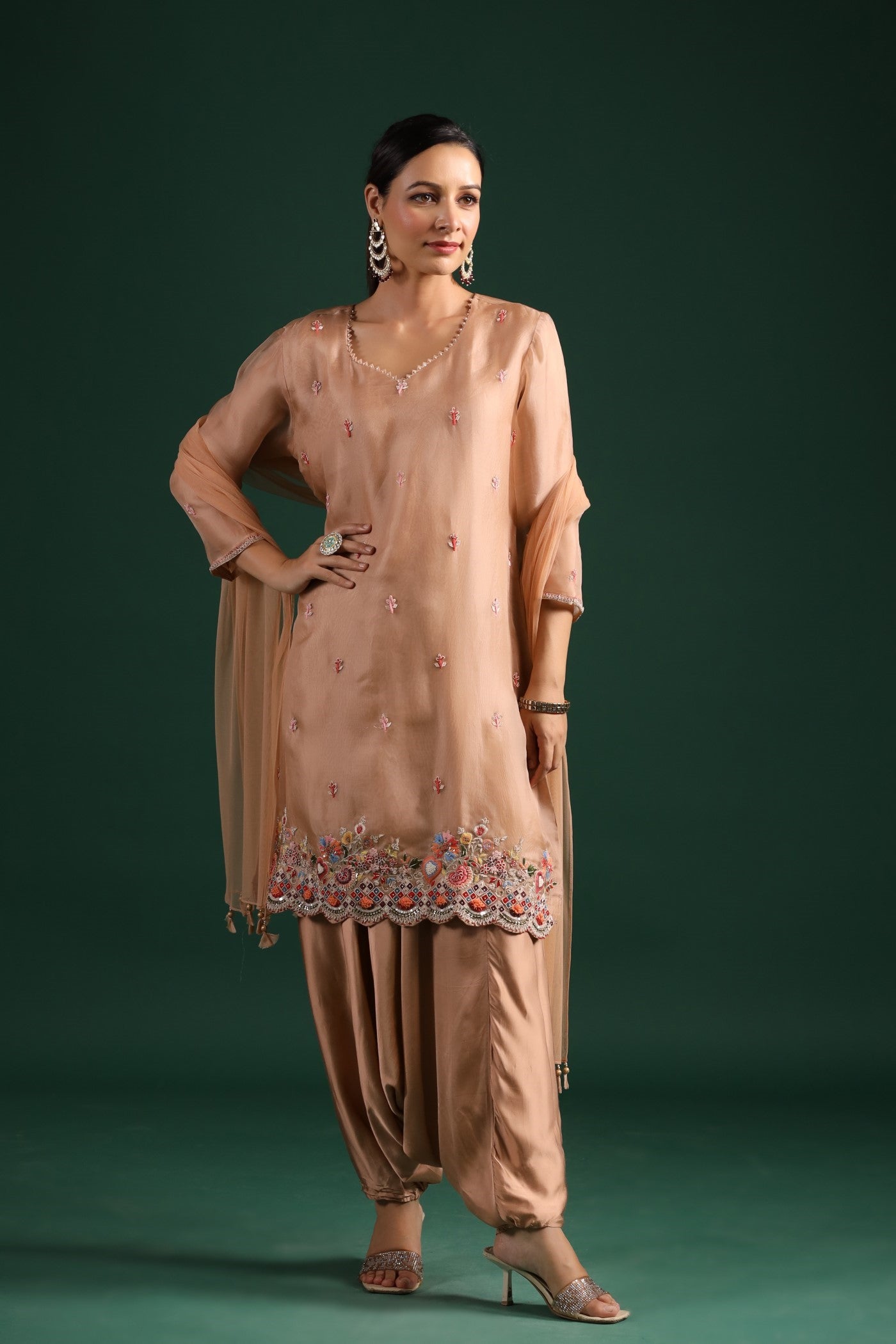 Beige Organza Silk Kurta Set