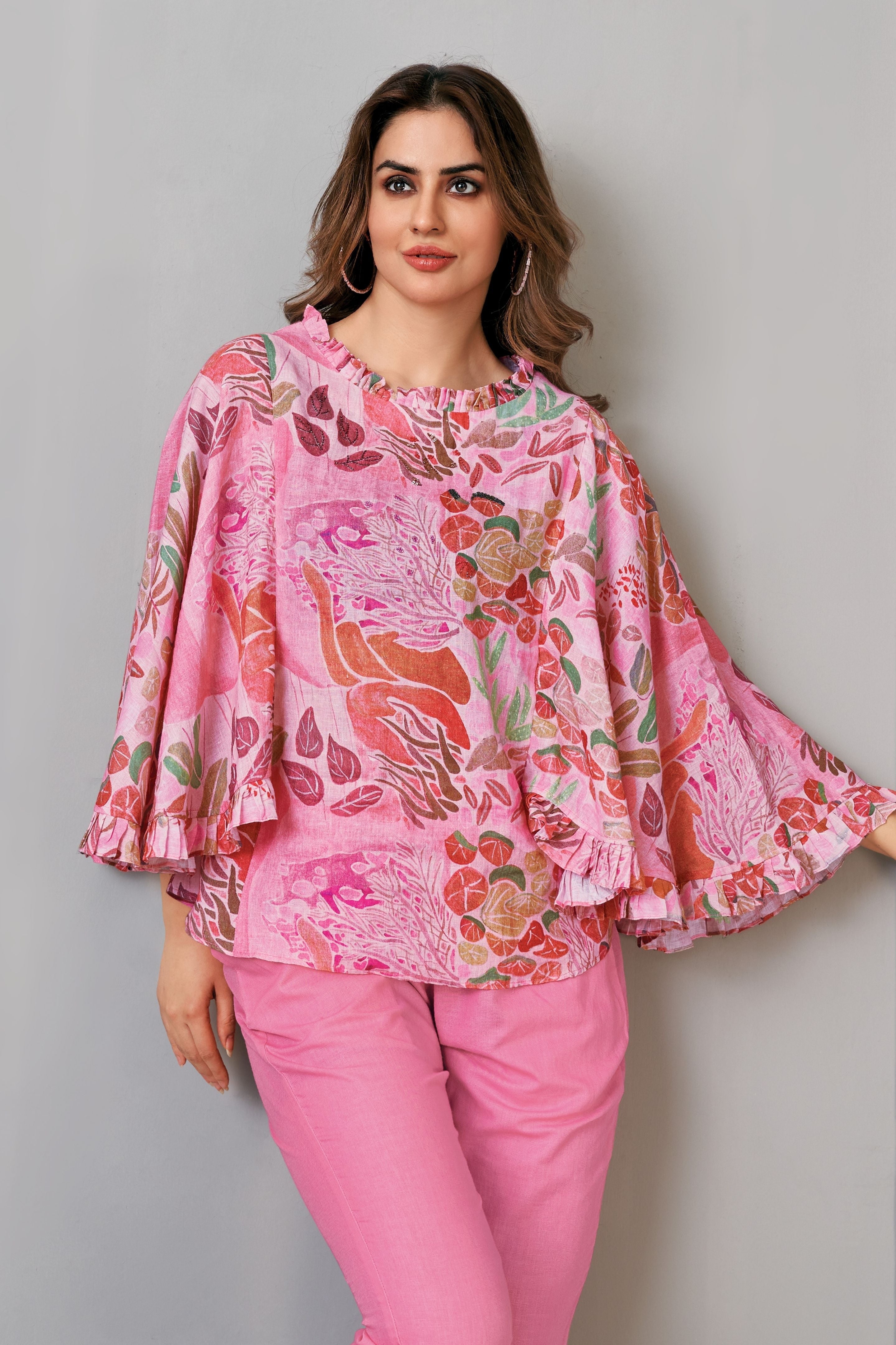 Pink Floral Printed Spanish Linen Co-Ord Set