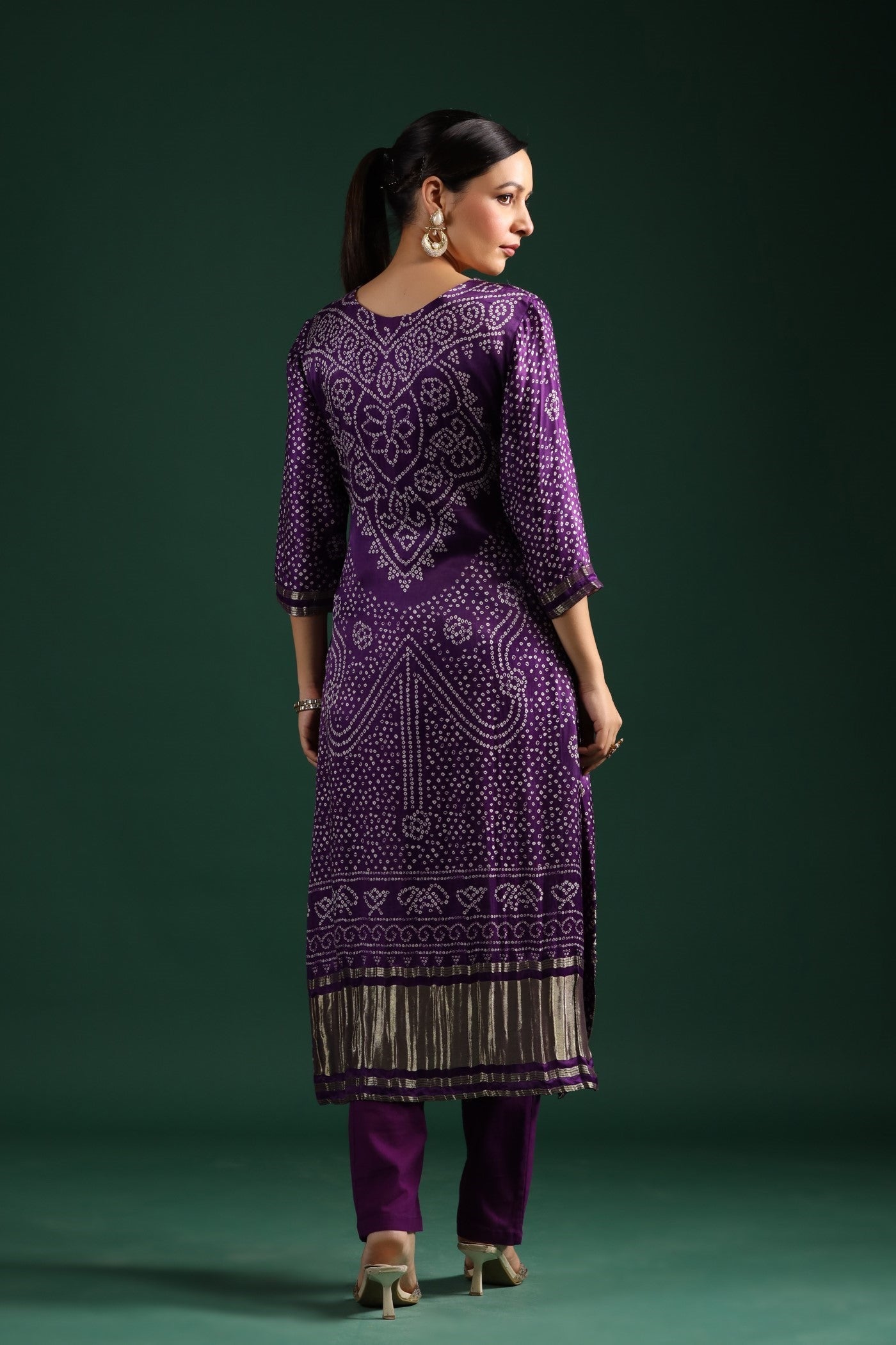 Purple Bandhani Embroidered Kurta Set