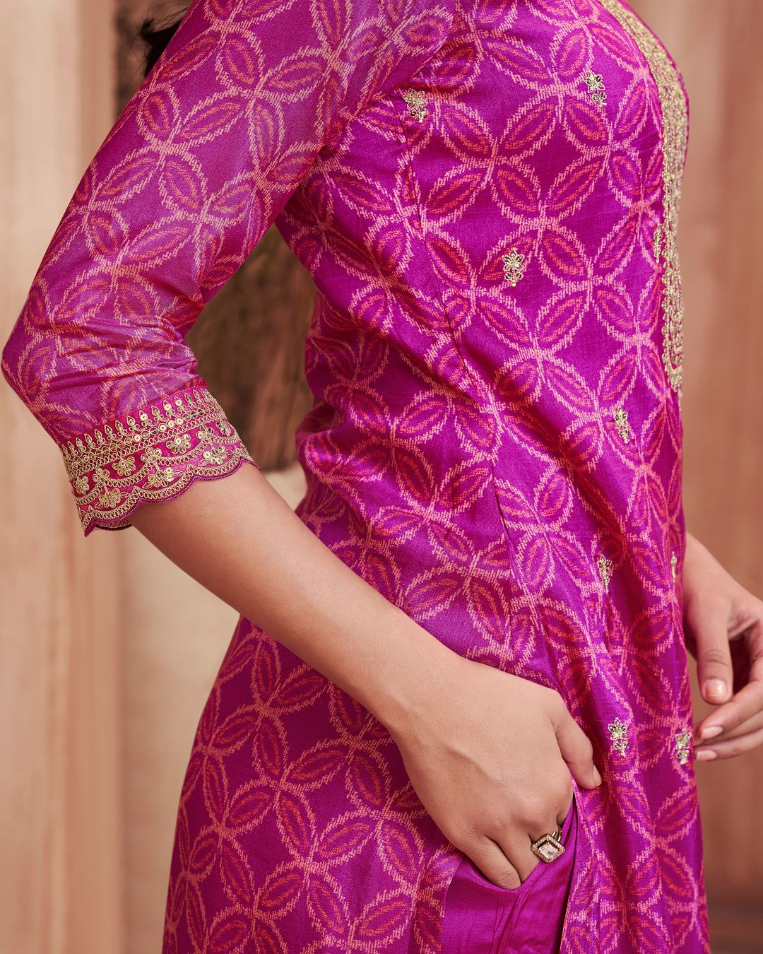 Plum Regal Embellished Dola Silk Pant Set
