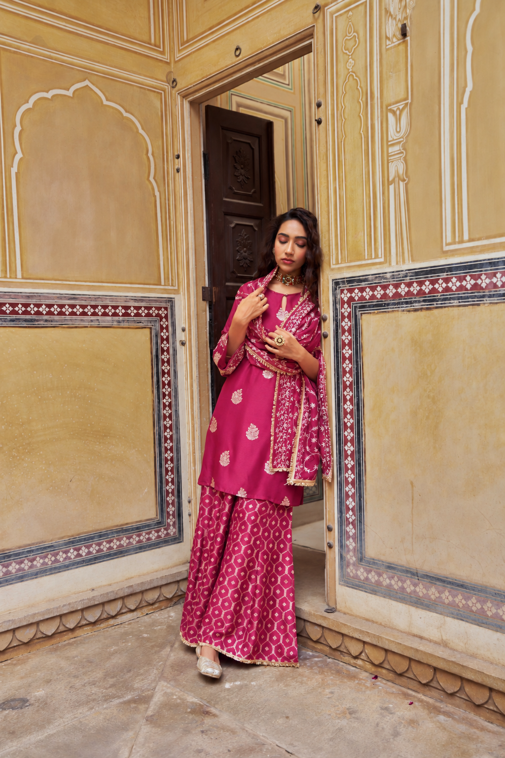 Pink Embellished Pure Banarasi Sharara Set