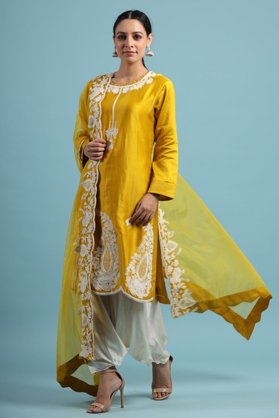 Iris Yellow Embroidered Kurta set with Harem Pants