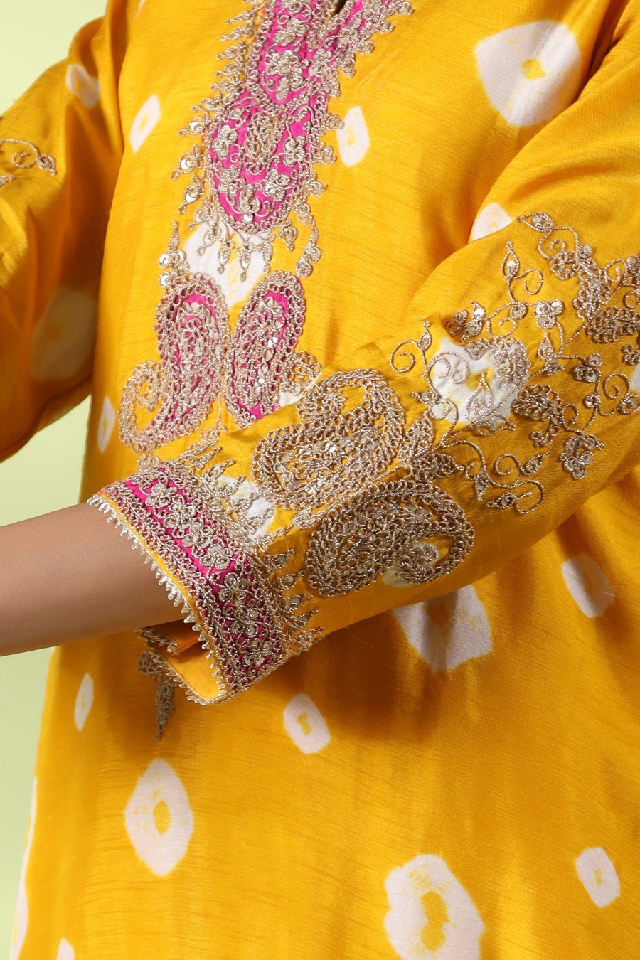 Yellow Bandhej & Zari Embroidered Kurta with Palazzo