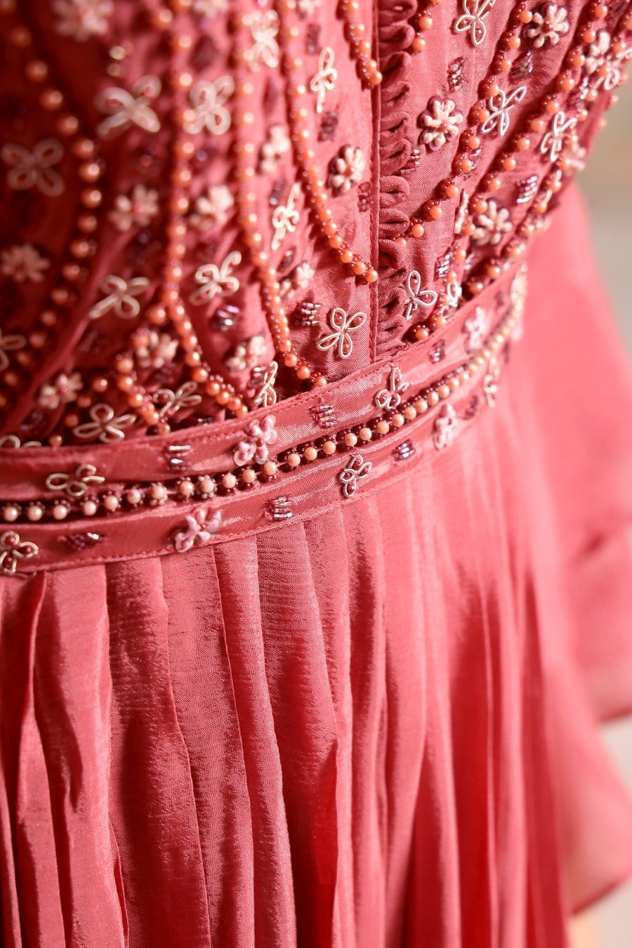 Mulberry Pink Embellished Chinon Silk Gown