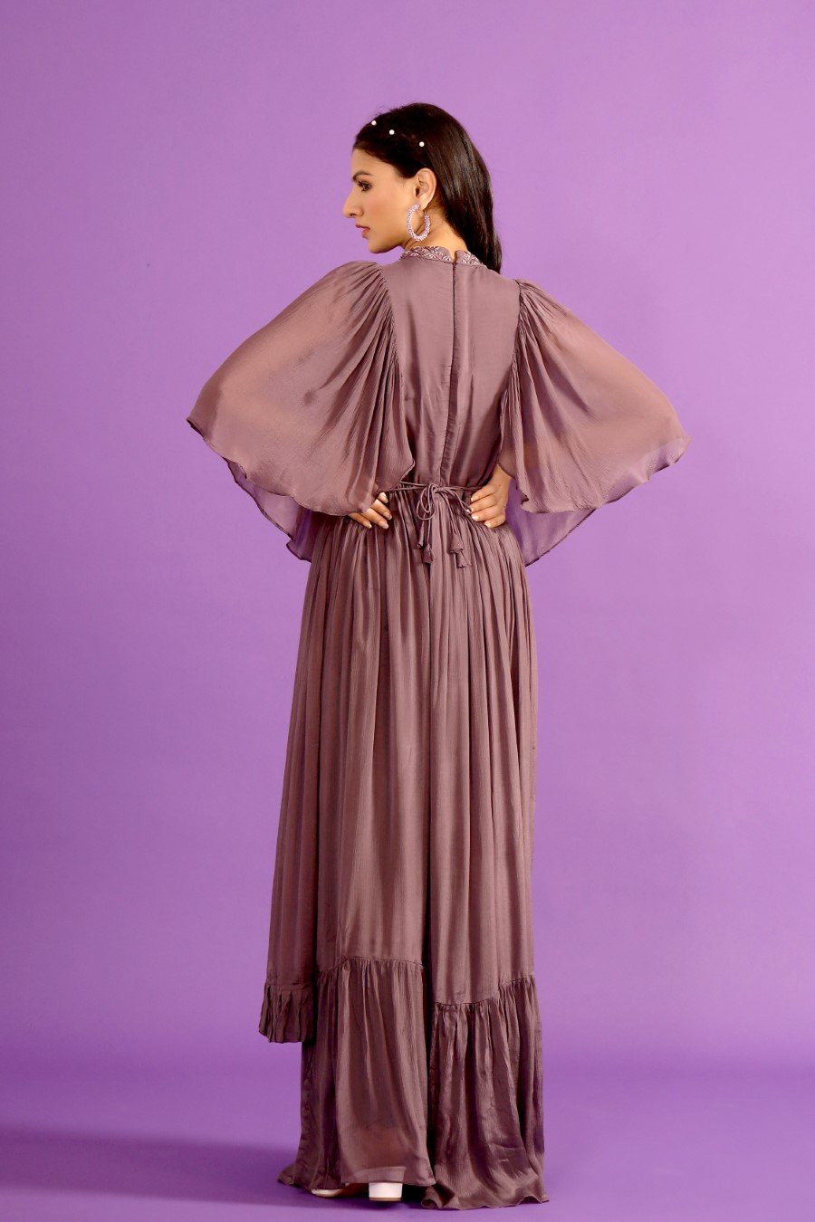 Dusky Purple Embellished Chinon Silk Gown