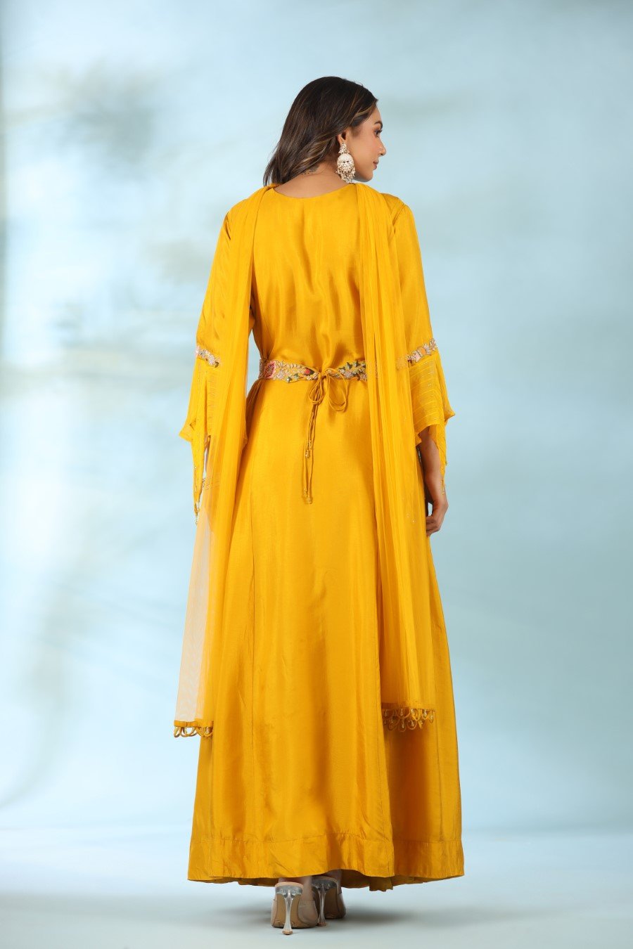 Yellow Modal Silk Anarkali with Dupatta