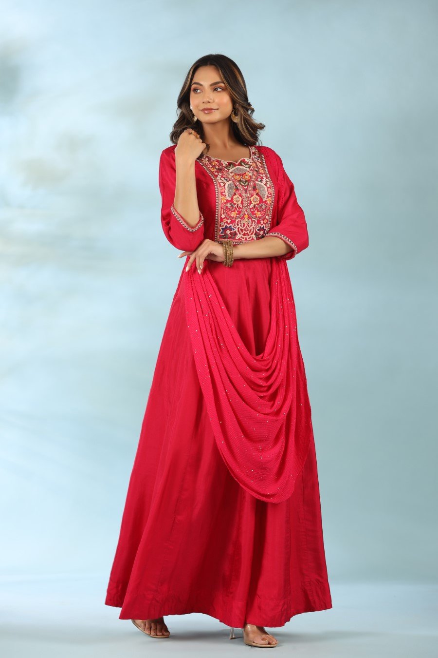 Rani Pink Modal Silk Draped Anarkali