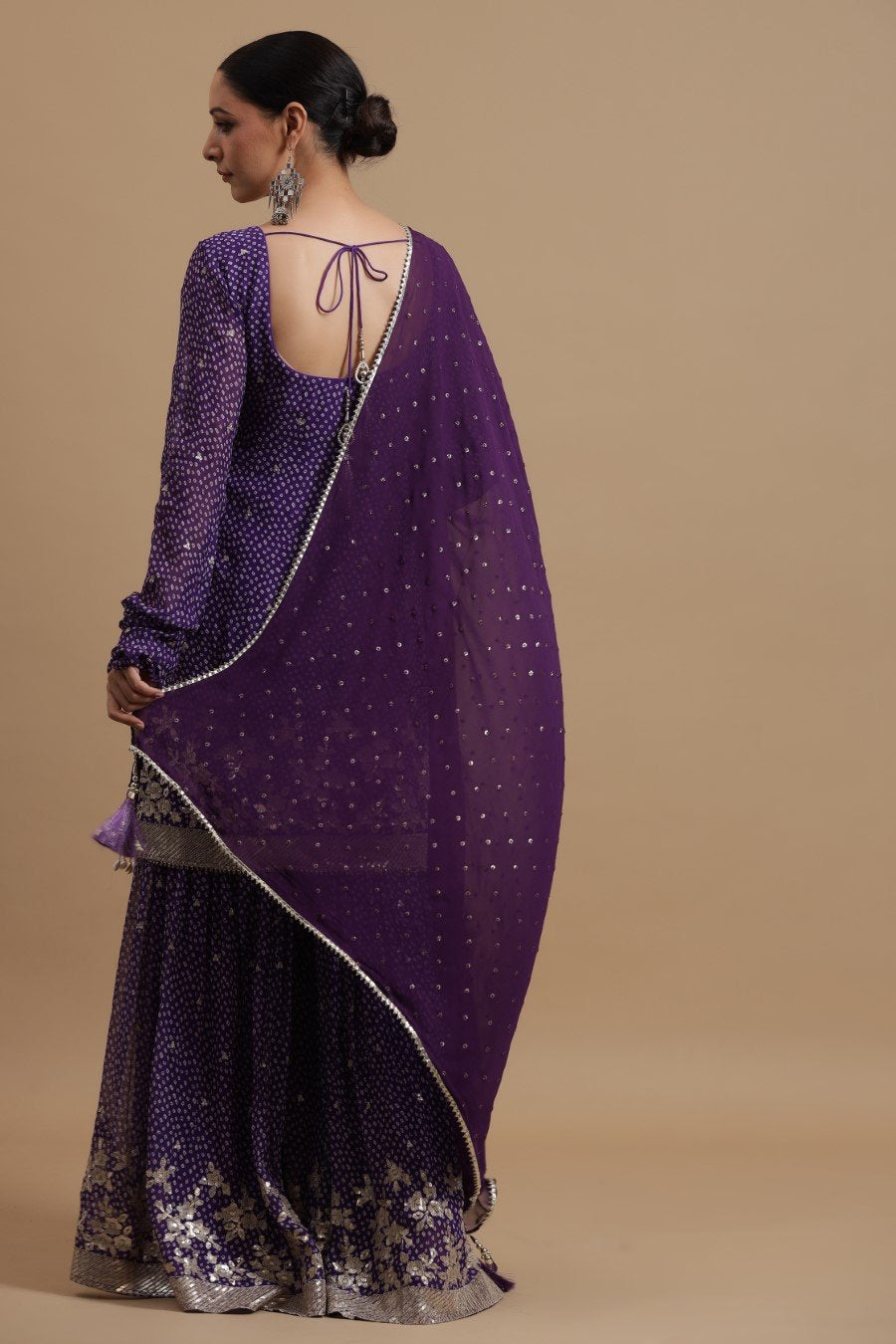 Purple Bandhej Printed &amp; Embroidered Sharara Set