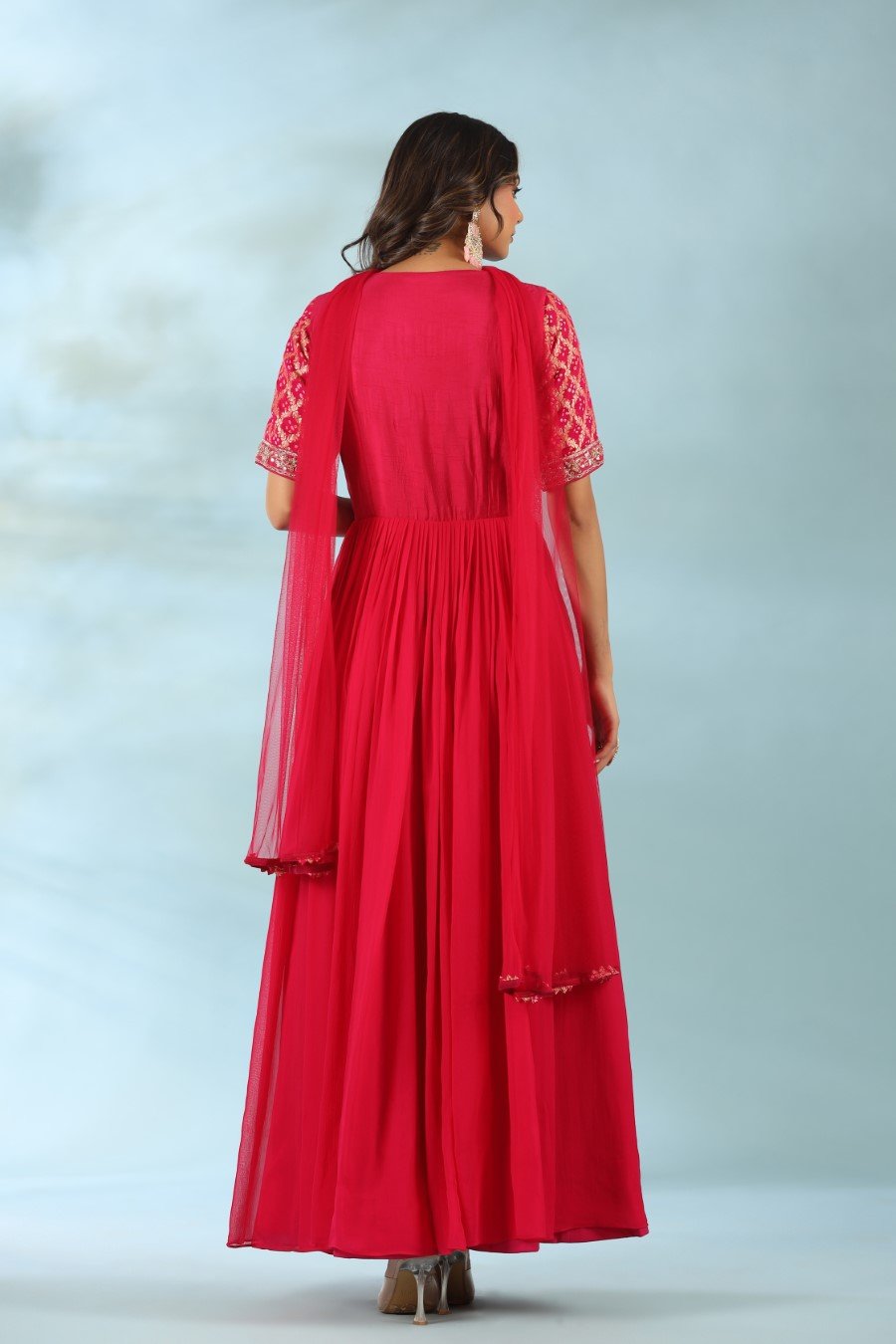 Deep Pink Hand Embriodered Anarkali with Dupatta