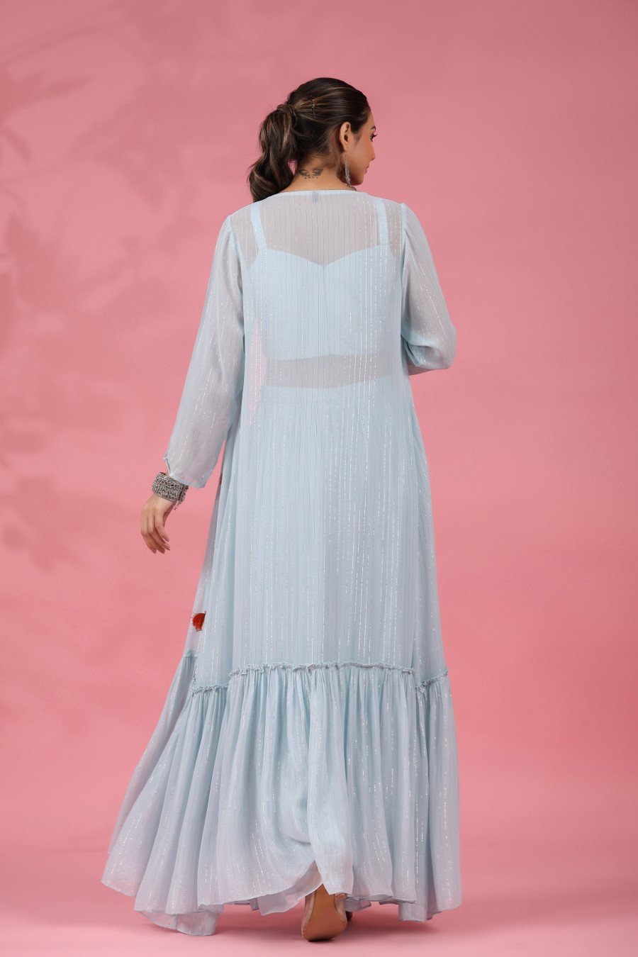 Pastel Blue Embellished Palazzo Set with Cape