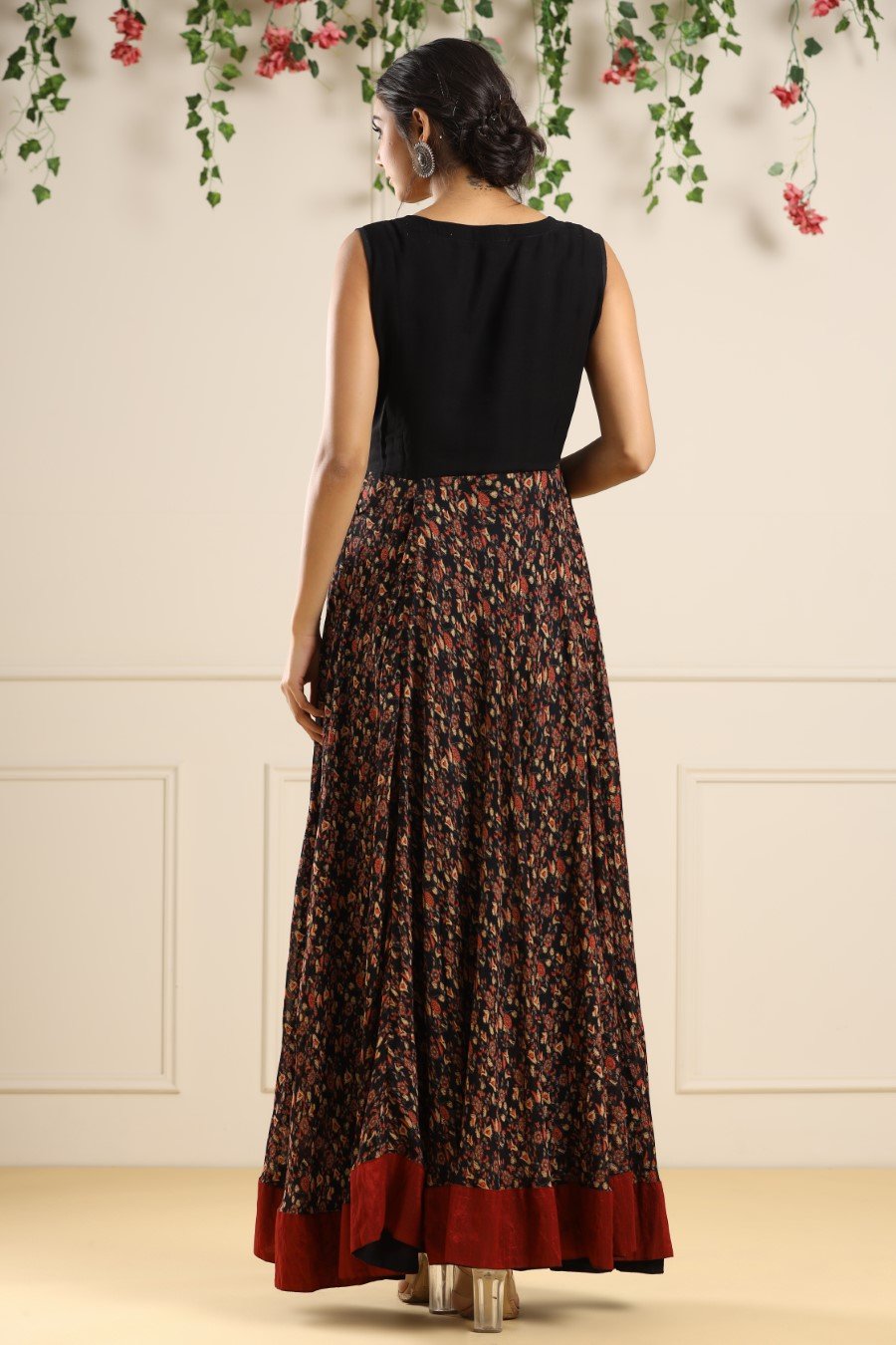 Black Printed Georgette Silk Long Dress