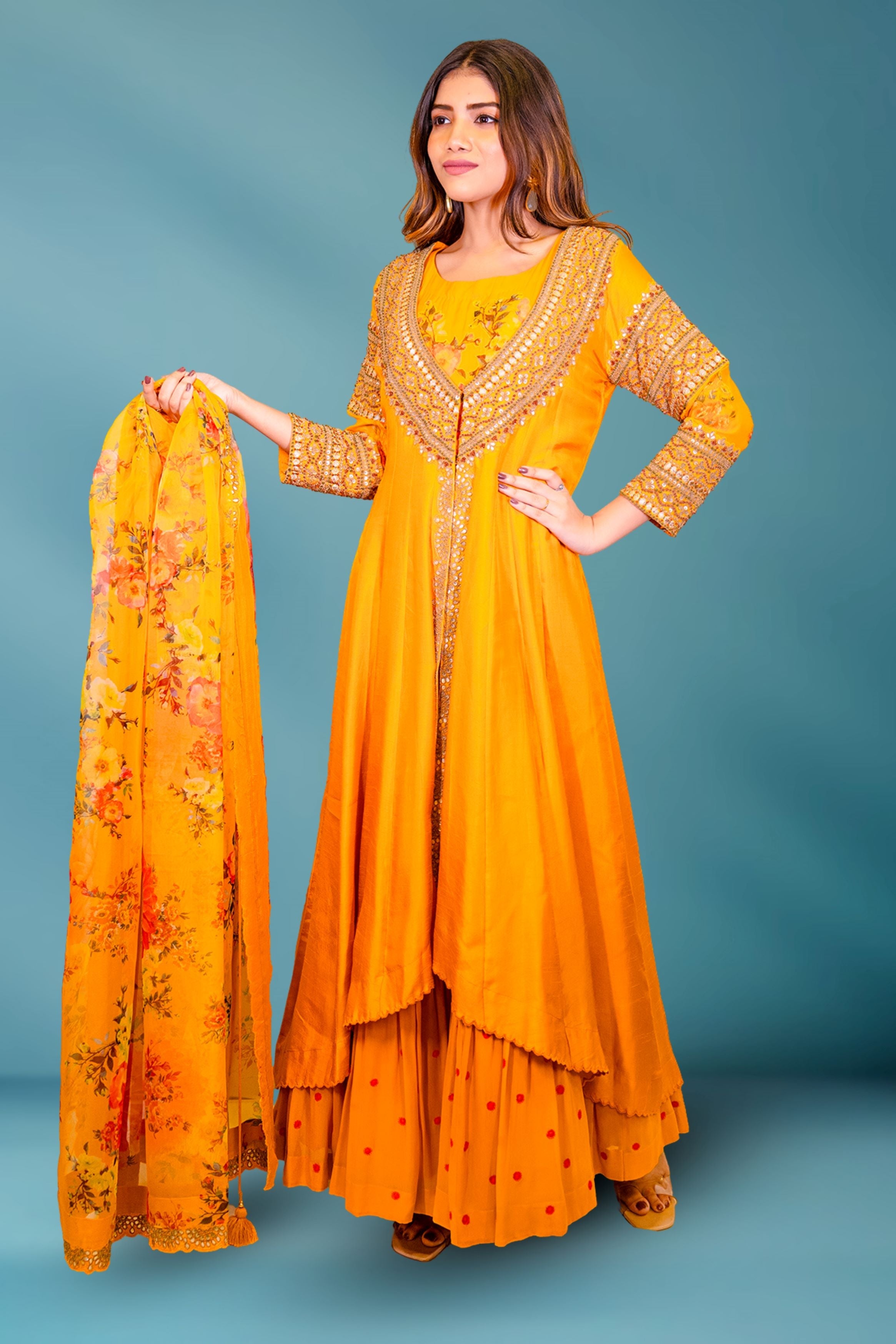 Mustard Embellished Premium Silk Palazzo Set