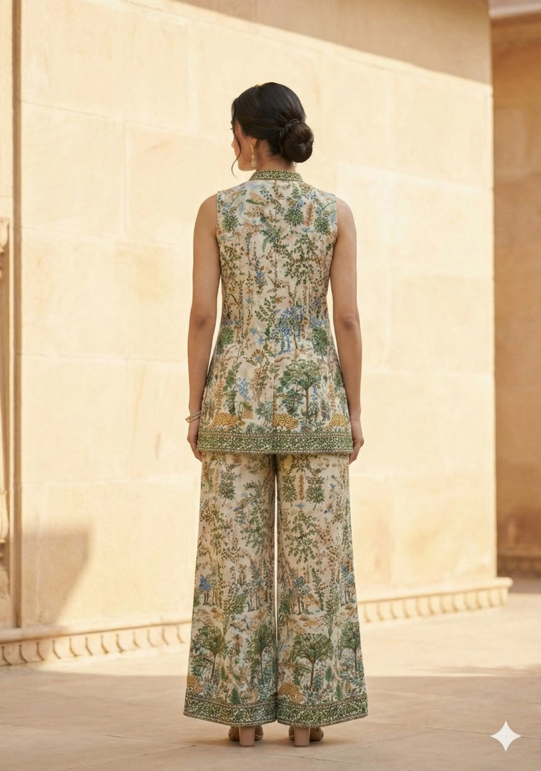 Cream Embroidered Tissue Silk Palazzo Set