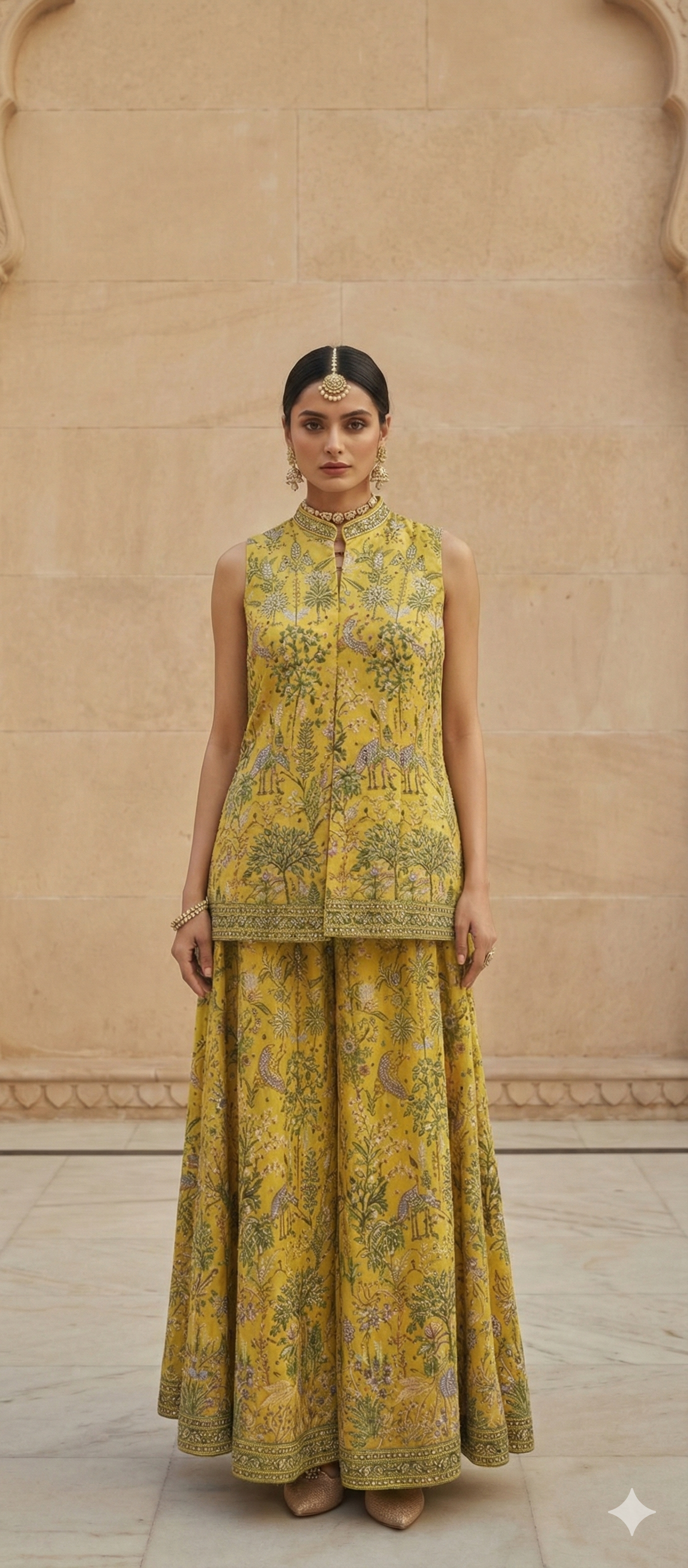 Bright Yellow Embroidered Tissue Silk Palazzo Set
