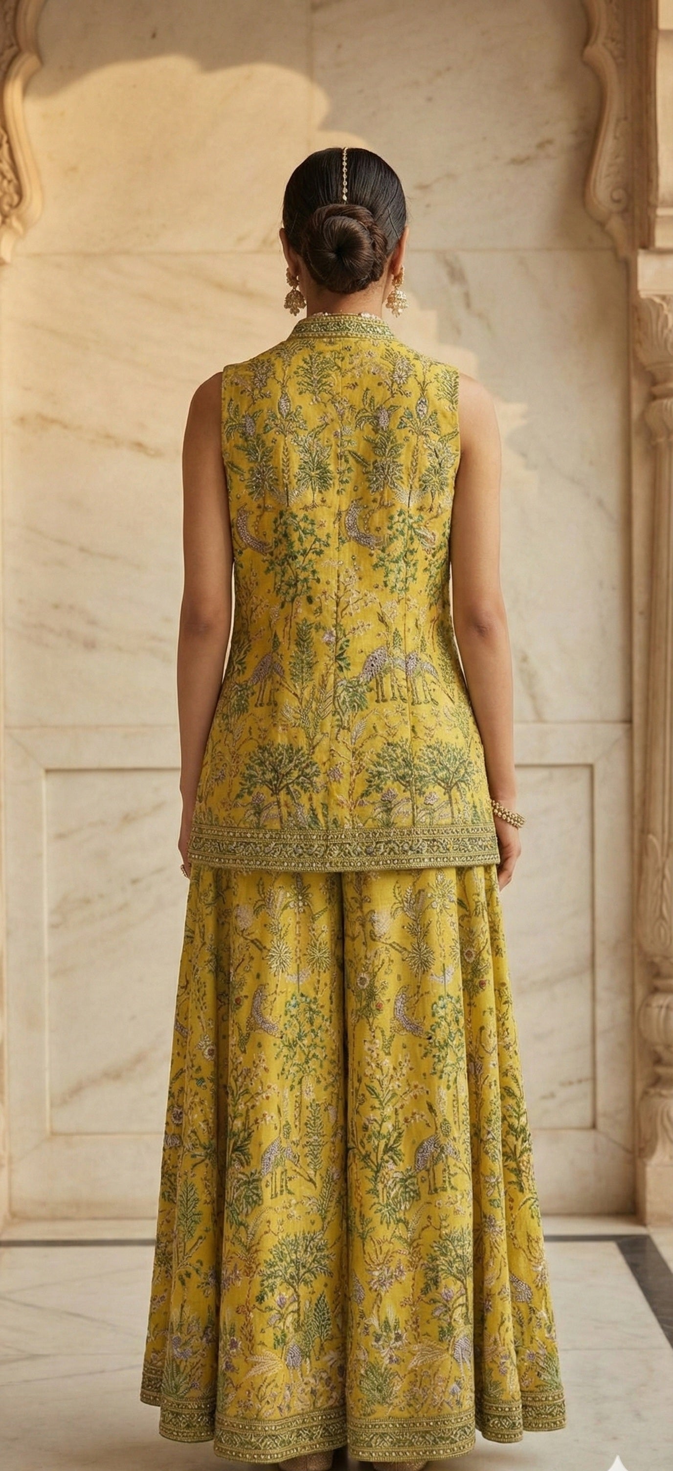 Bright Yellow Embroidered Tissue Silk Palazzo Set