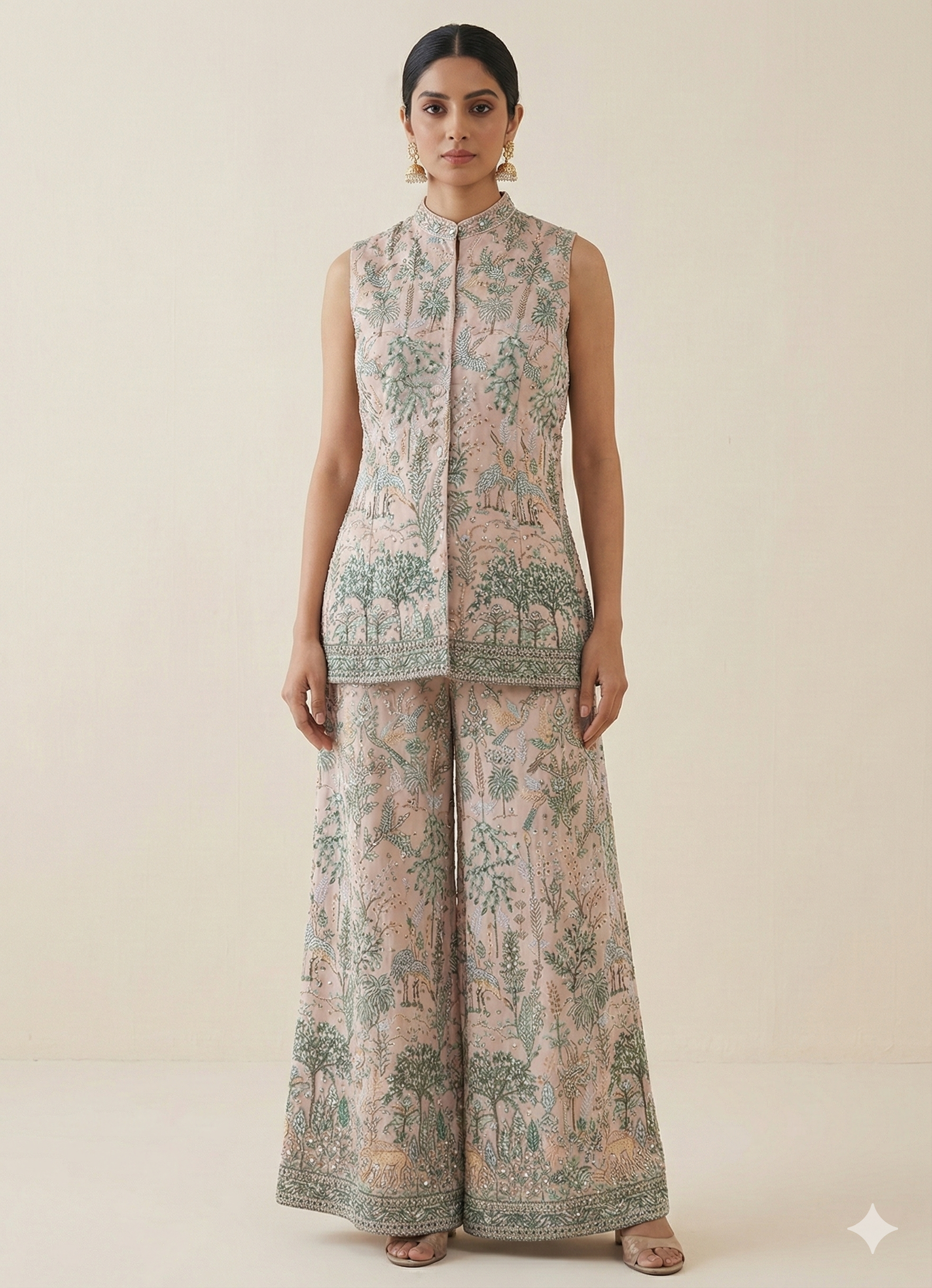 Soft Pink Embellished Tissue Silk Palazzo Set