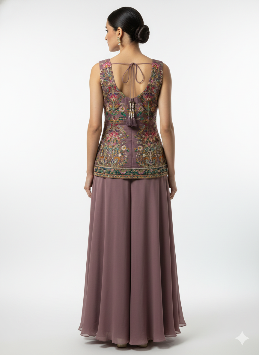 Dusty Rose Embellished Georgette Silk Palazzo Set