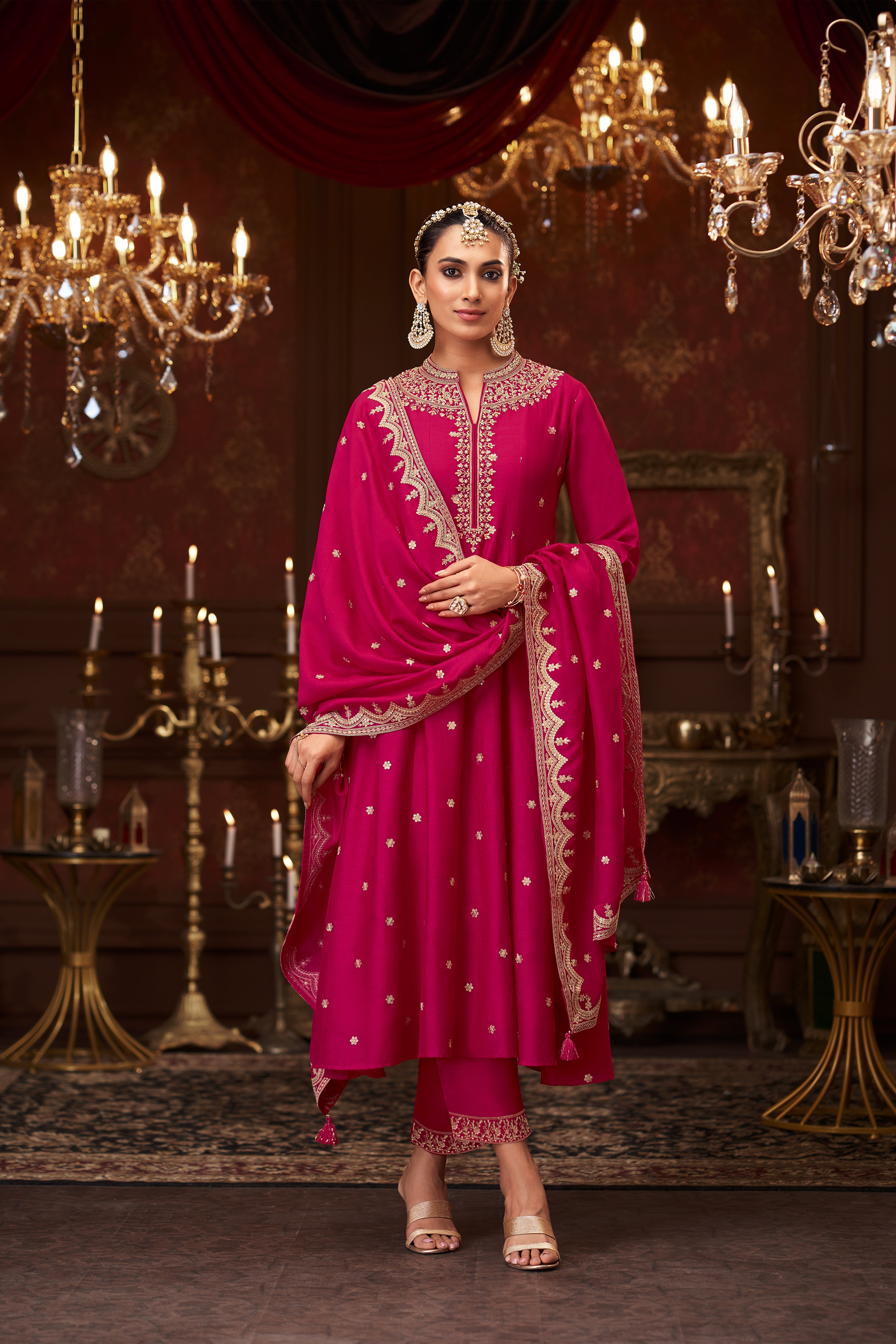Rani Pink Embellished Premium Silk Pant Set
