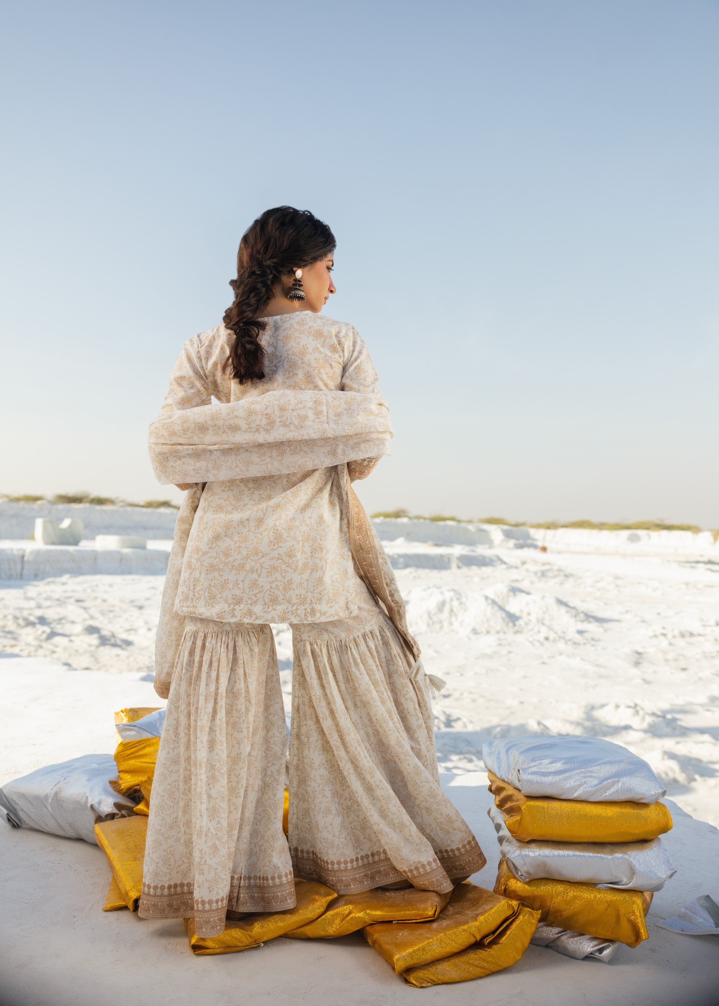 Cream Printed Organic Cotton Sharara Set