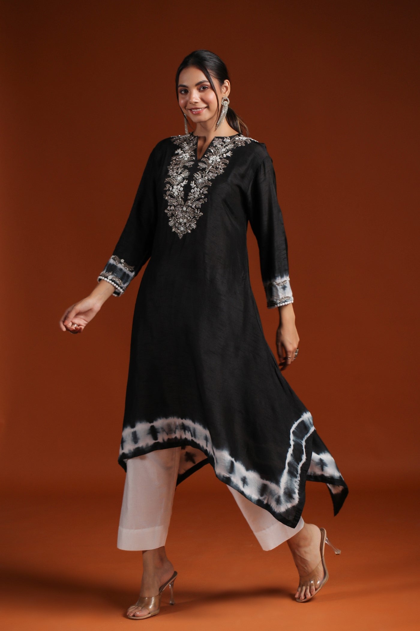 Black Tie Dyed Embellished Kurta & Pant