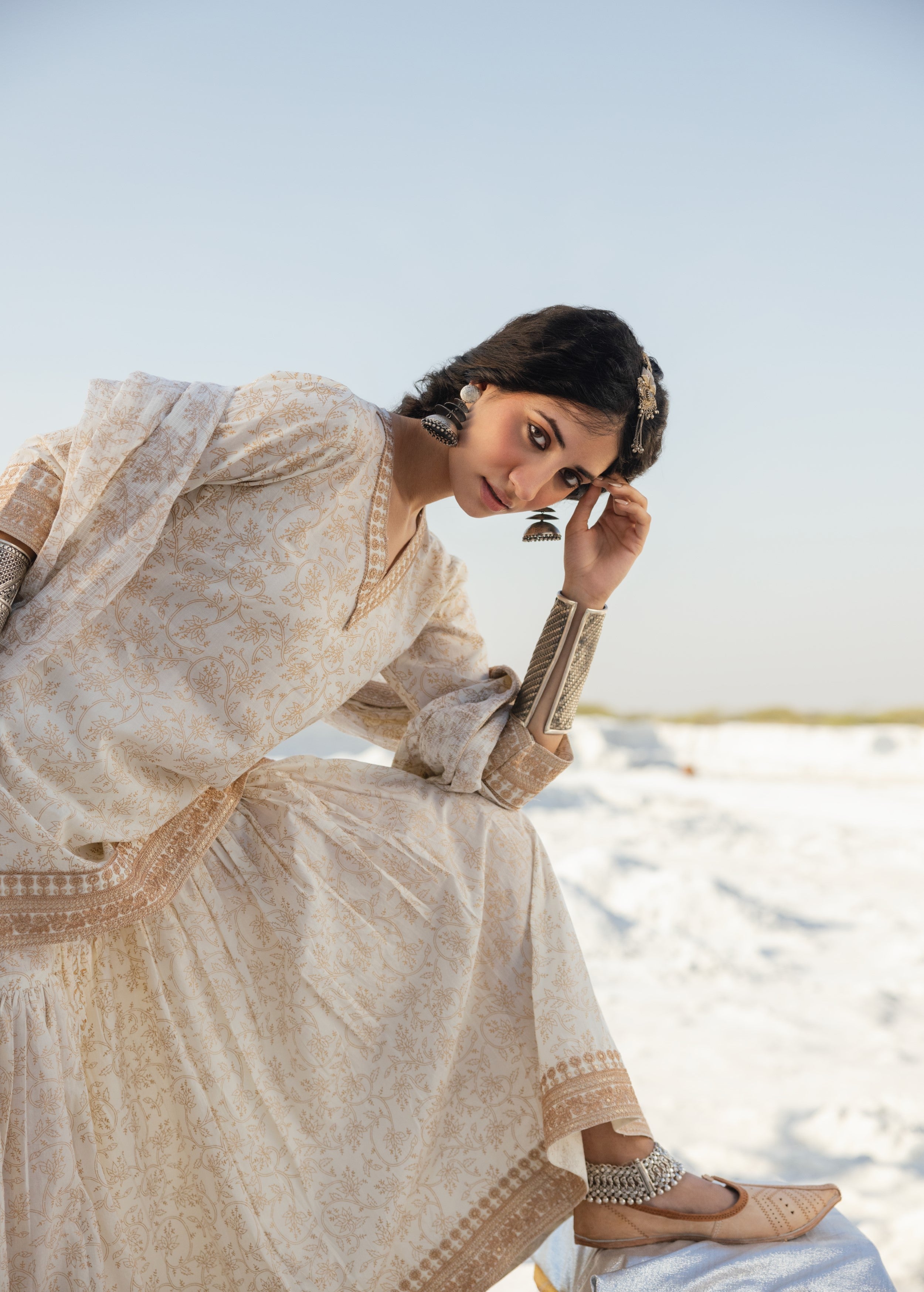 Cream Printed Organic Cotton Sharara Set