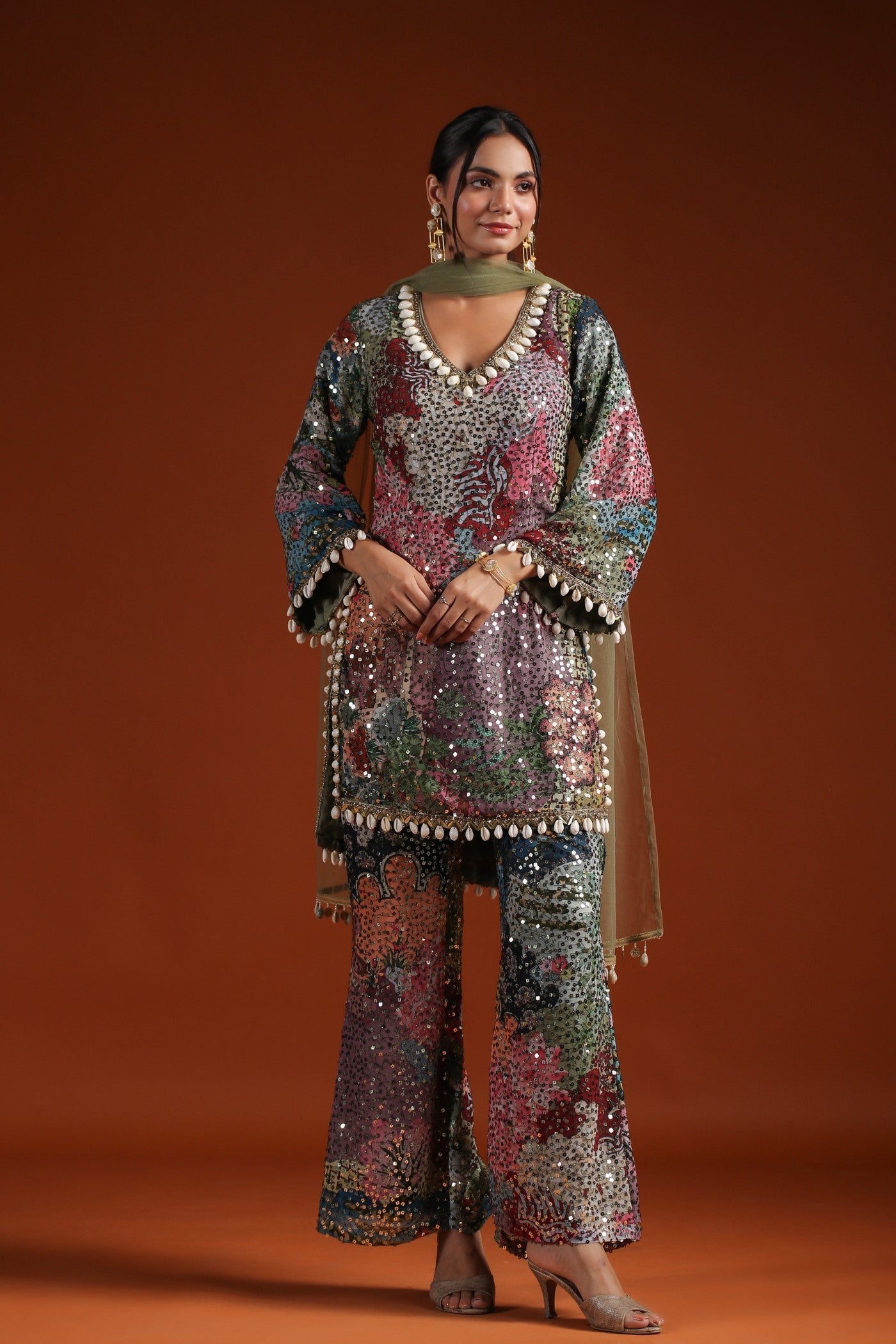 Pastel Green Embellished Palazzo Set