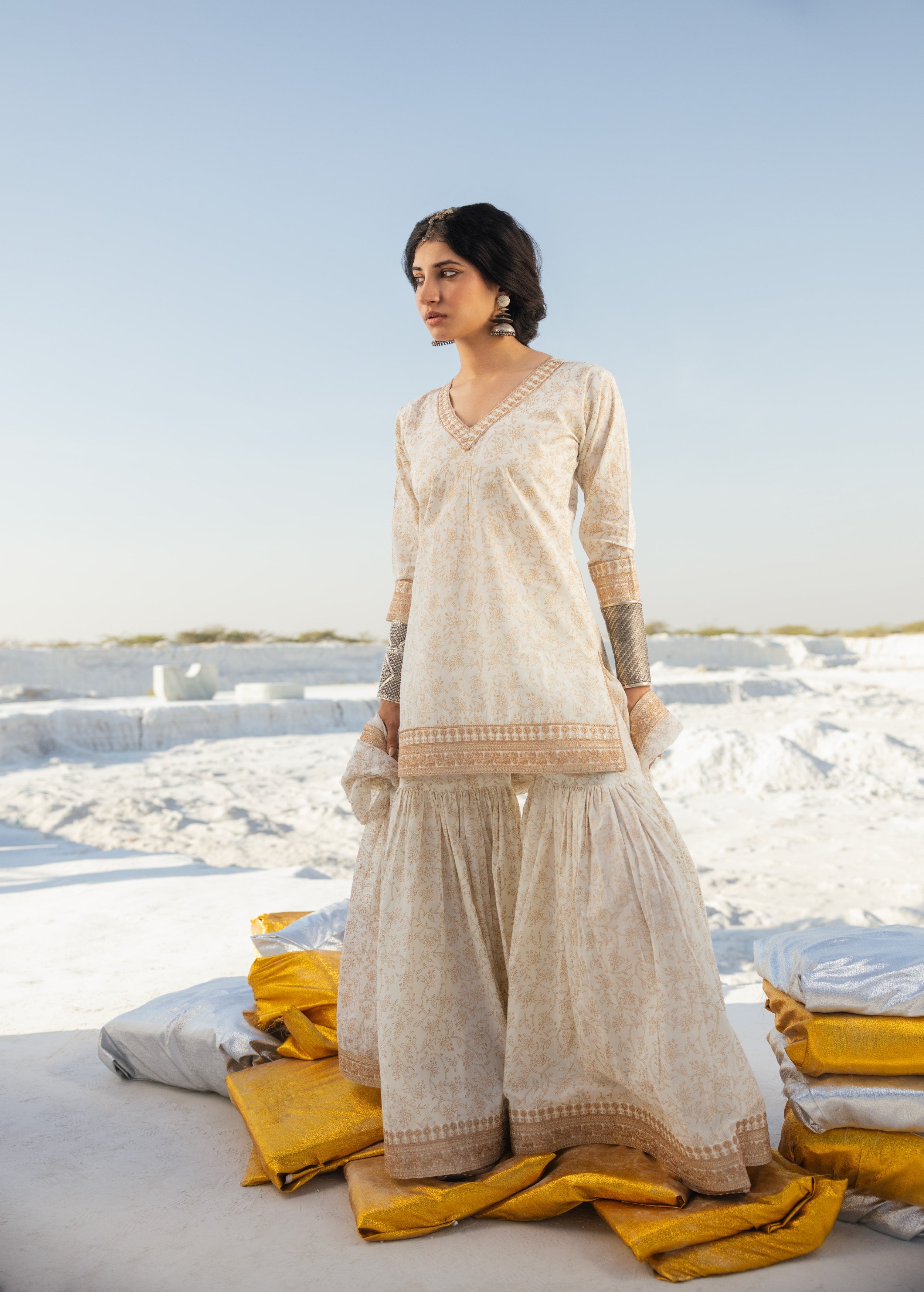 Cream Printed Organic Cotton Sharara Set