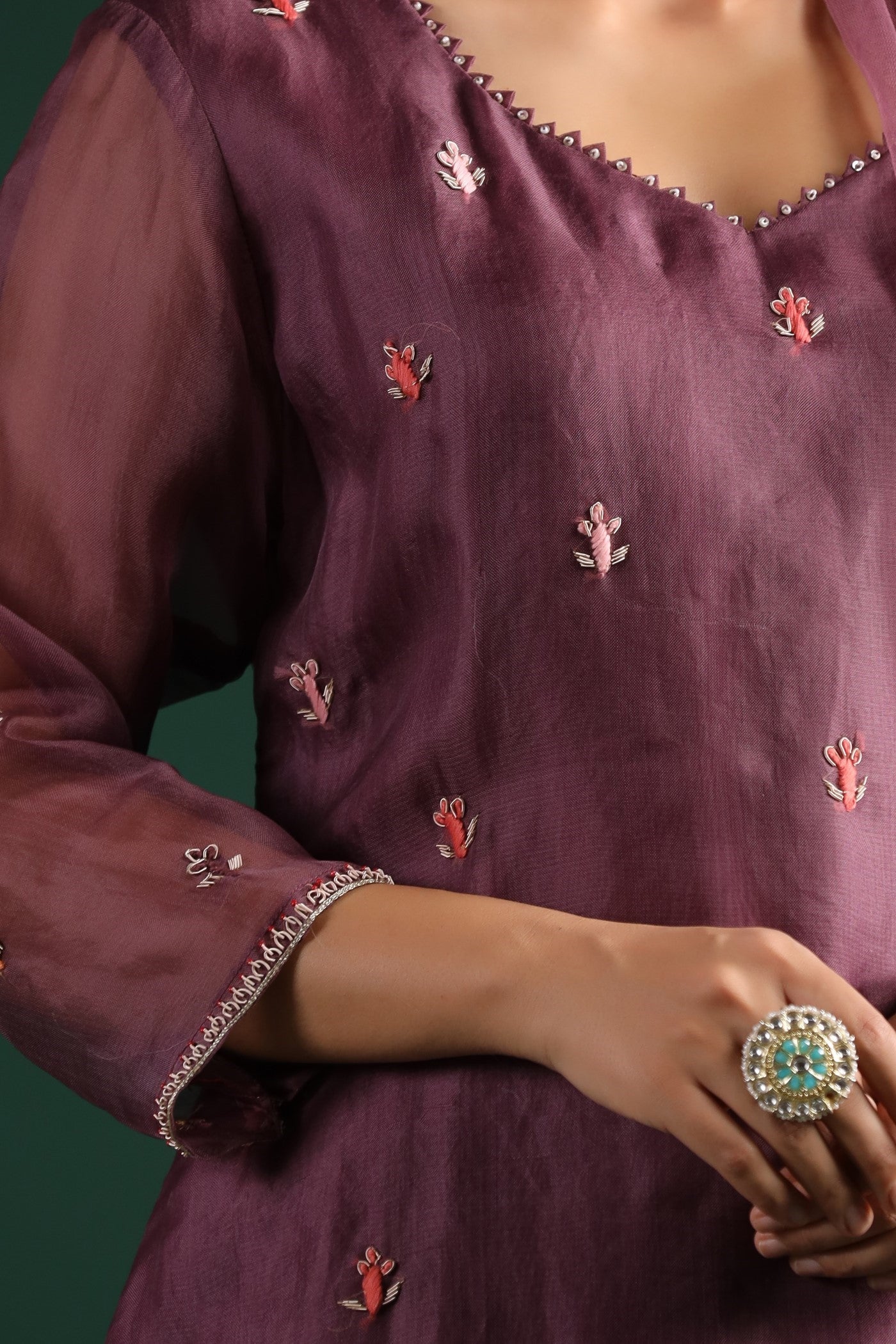 Dusky Purple Organza Silk Kurta Set