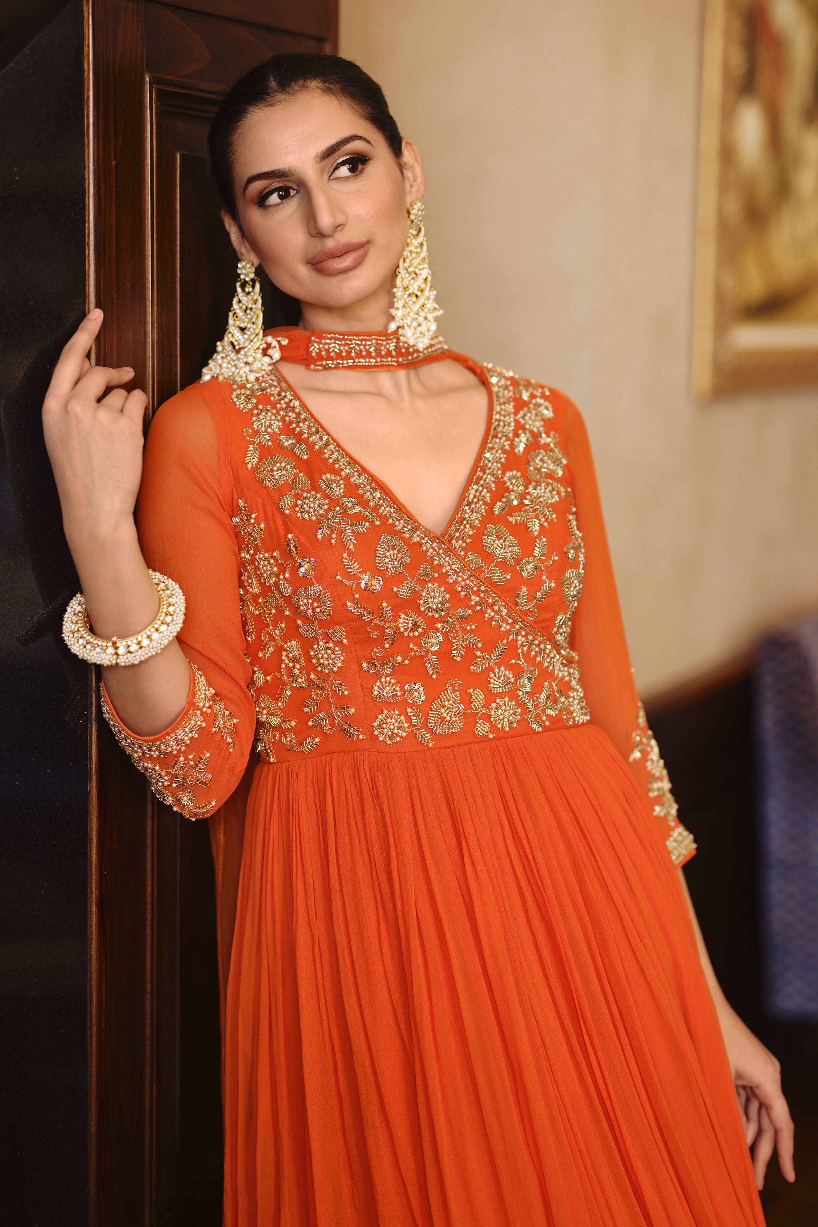Vibrant Orange Georgette Silk Anarkali Gown