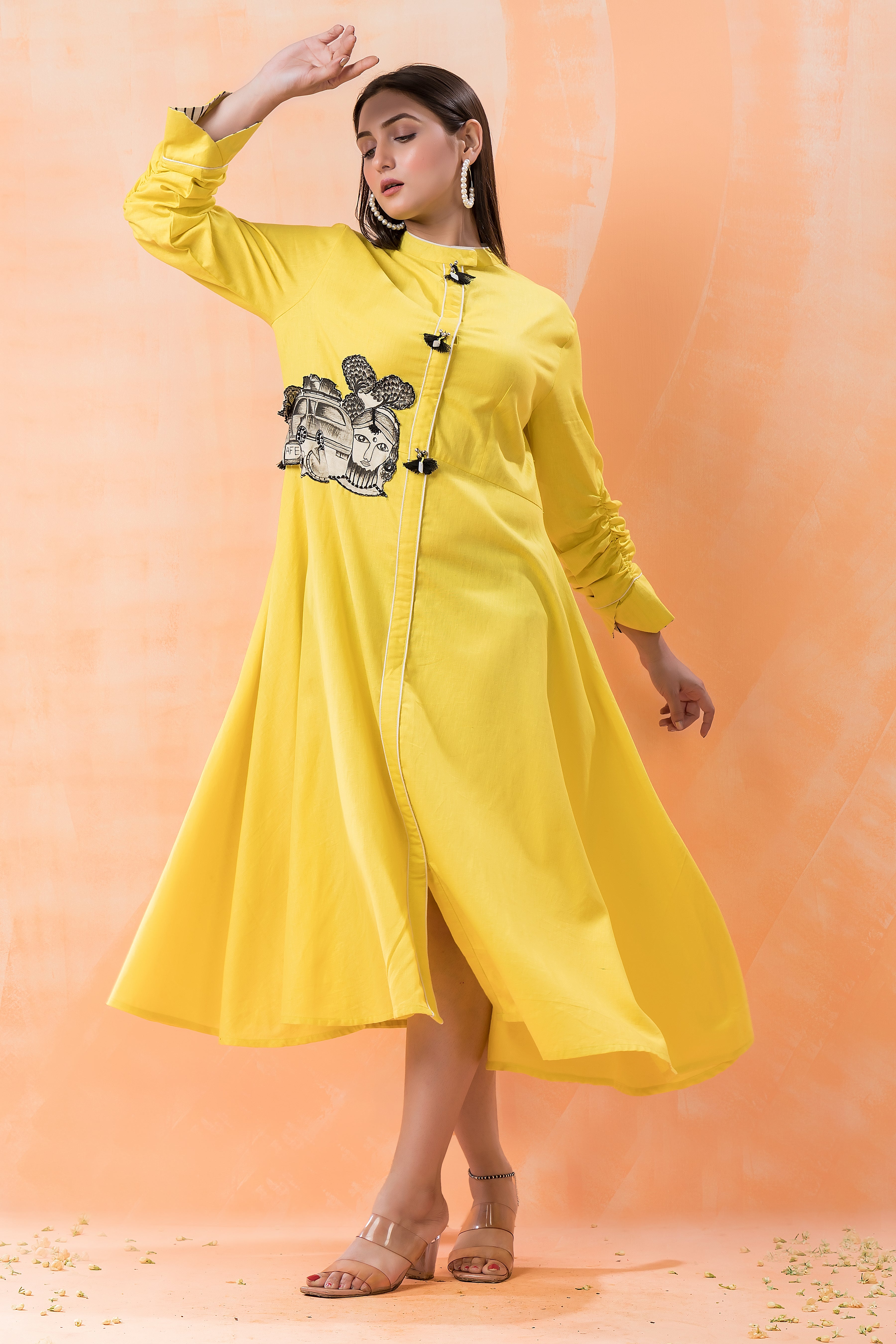 Bright Yellow Embroidered Dress