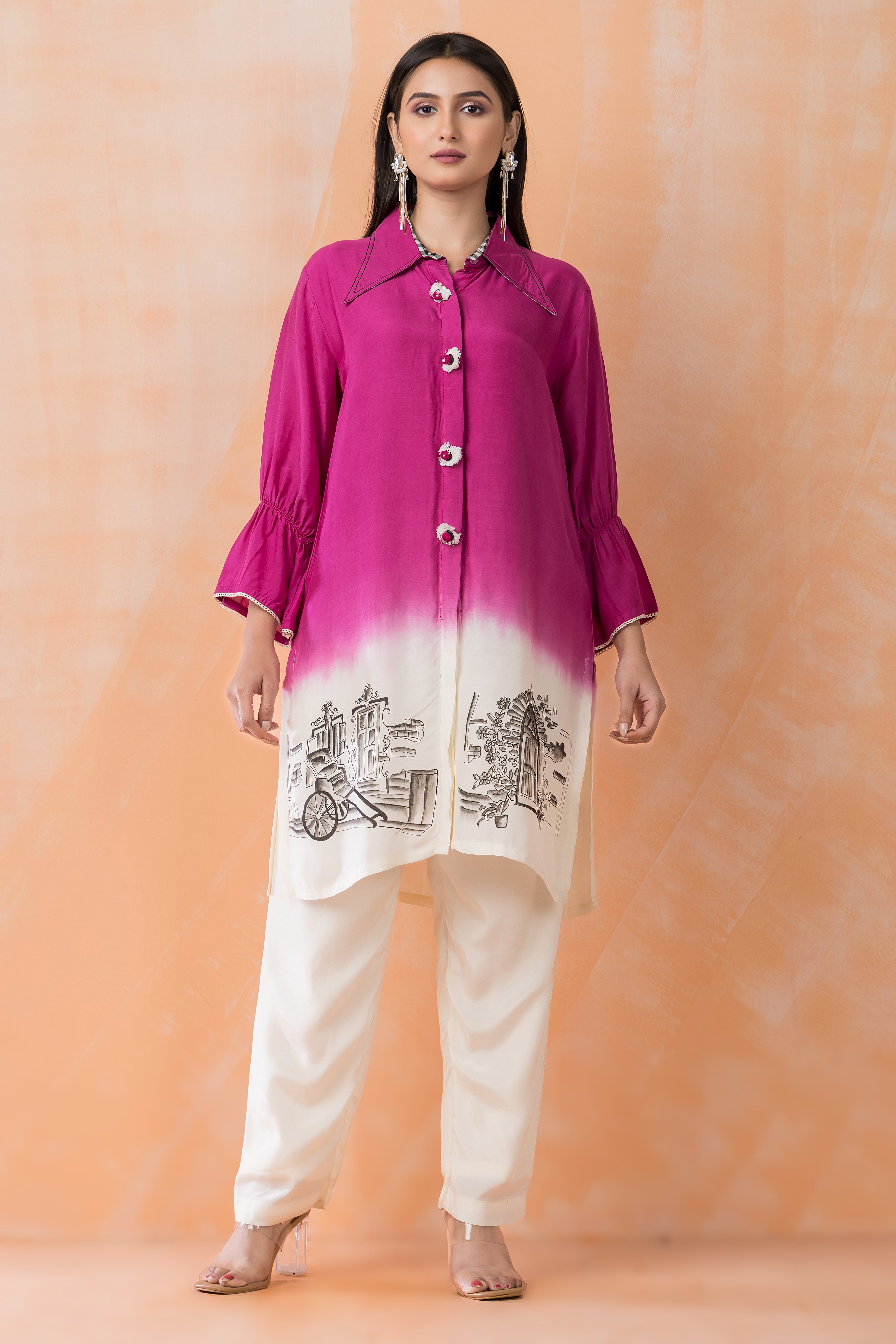 Fuchsia Pink Ombre Muslin Silk Co-Ord Set