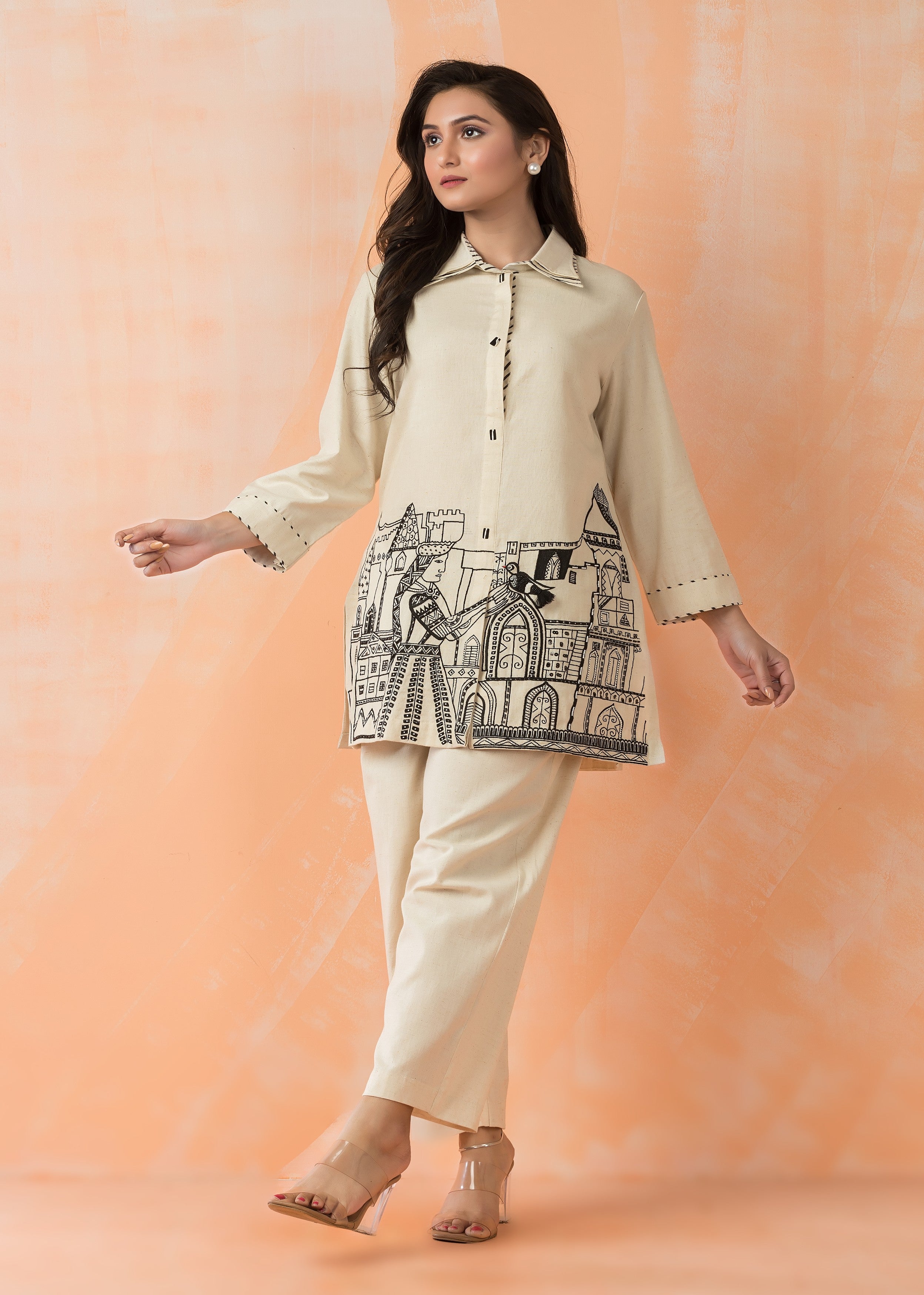 Beige Cotton Flex Co-Ord Set