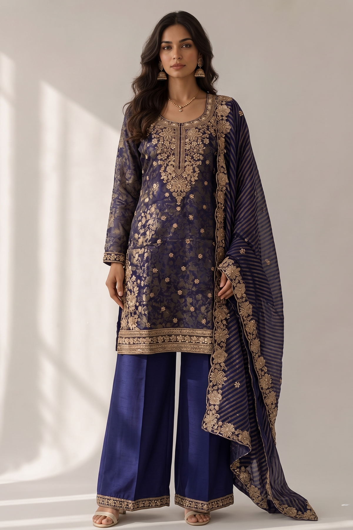 Royal Purple Embellished Banarasi Brocade Silk Palazzo Set