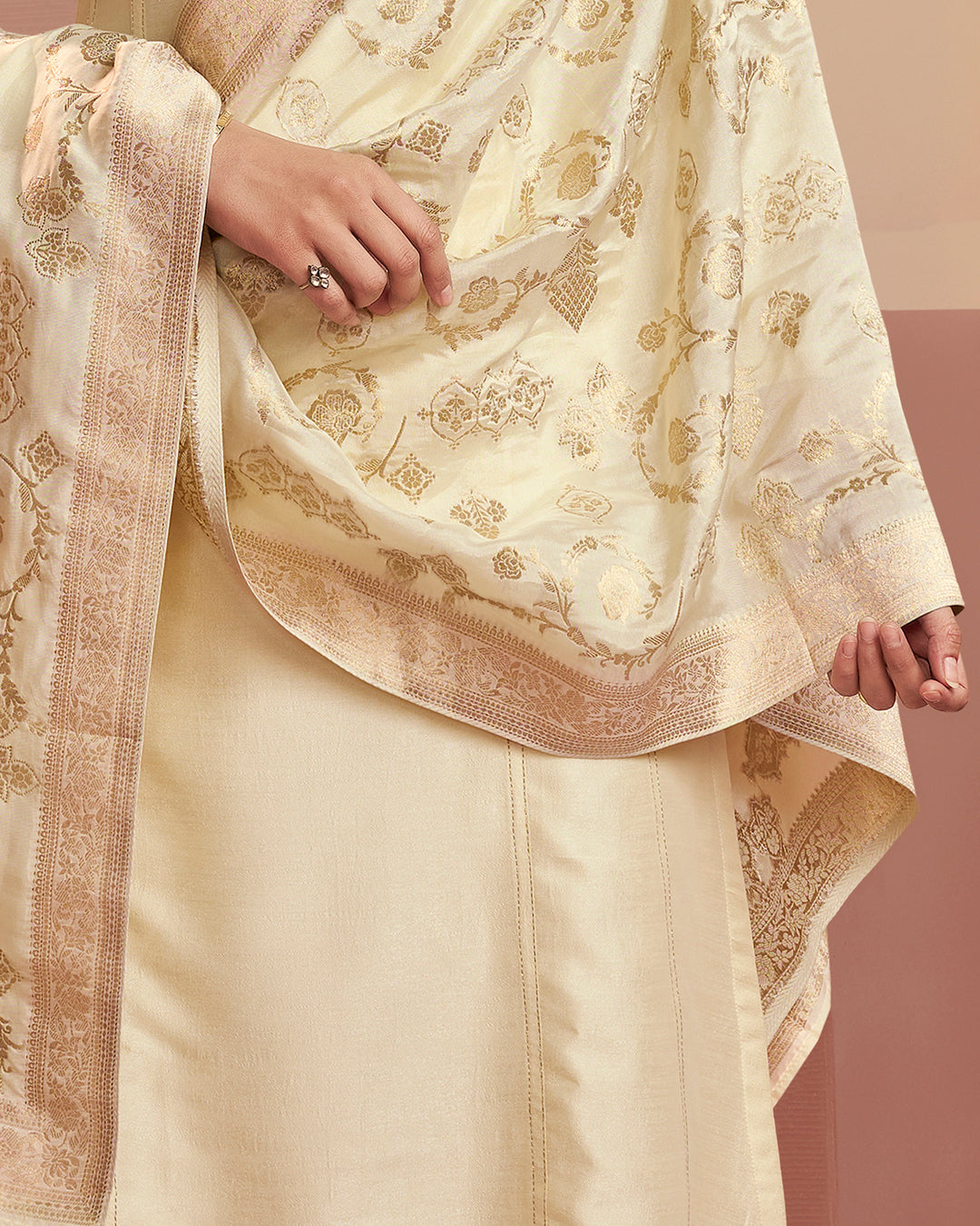 Champagne Royale Embellished Vichitra Silk Pant Set