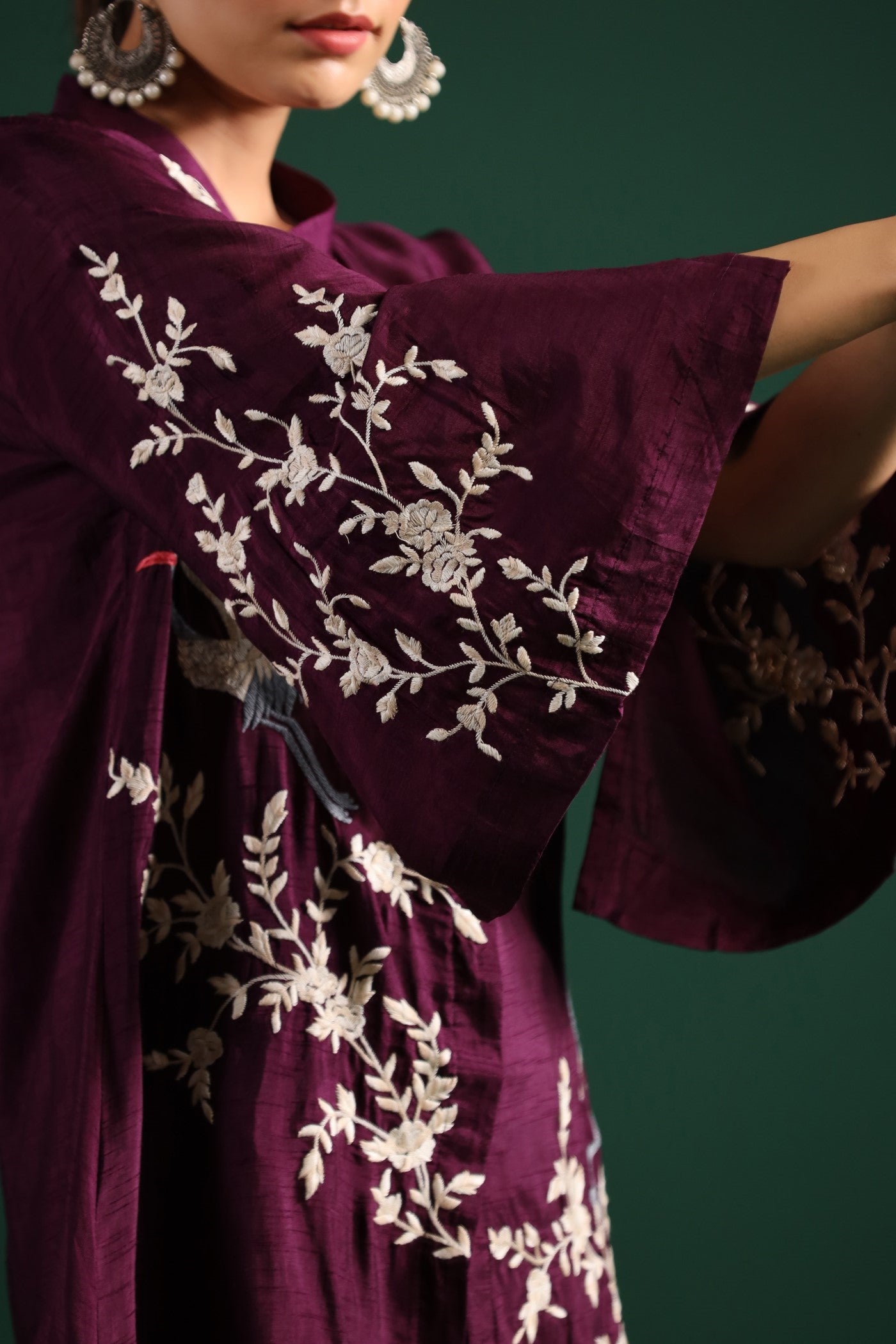 Wine Floral Embroidered Co-Ord Set