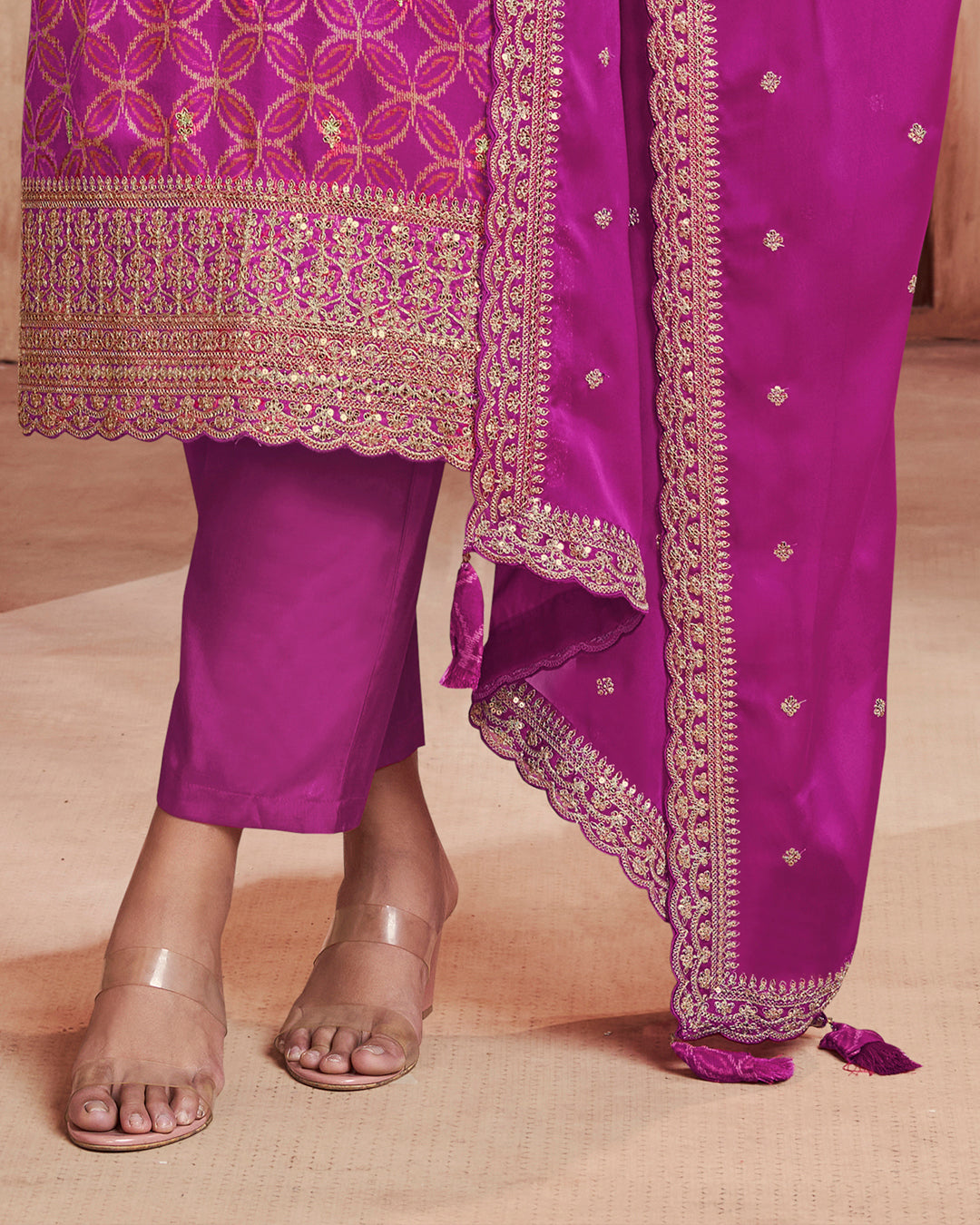 Plum Regal Embellished Dola Silk Pant Set
