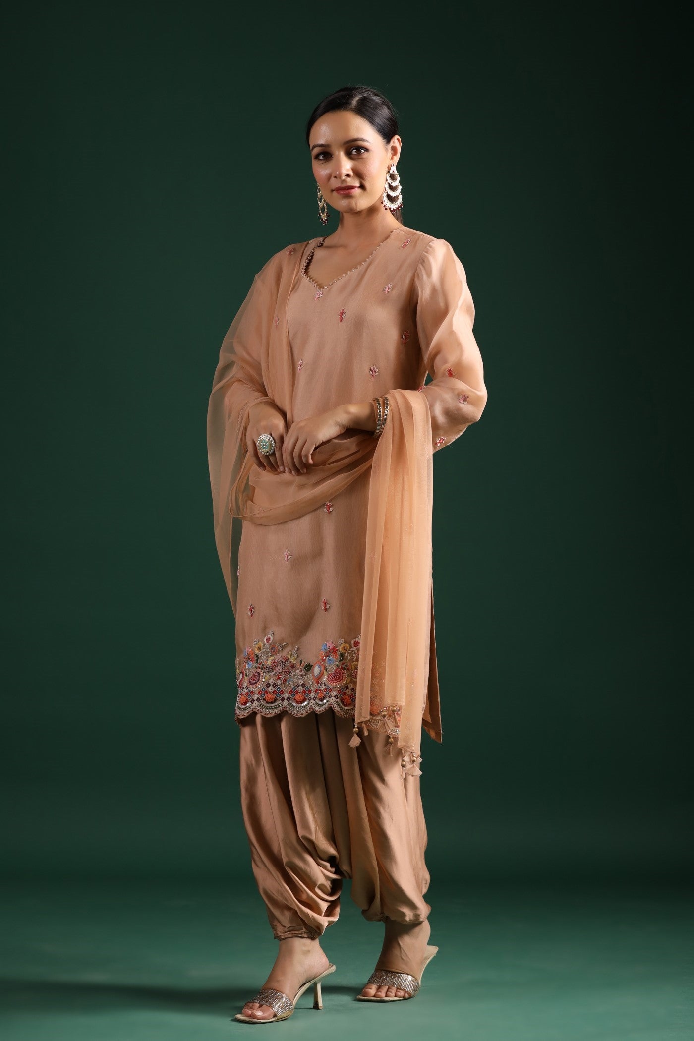 Beige Organza Silk Kurta Set